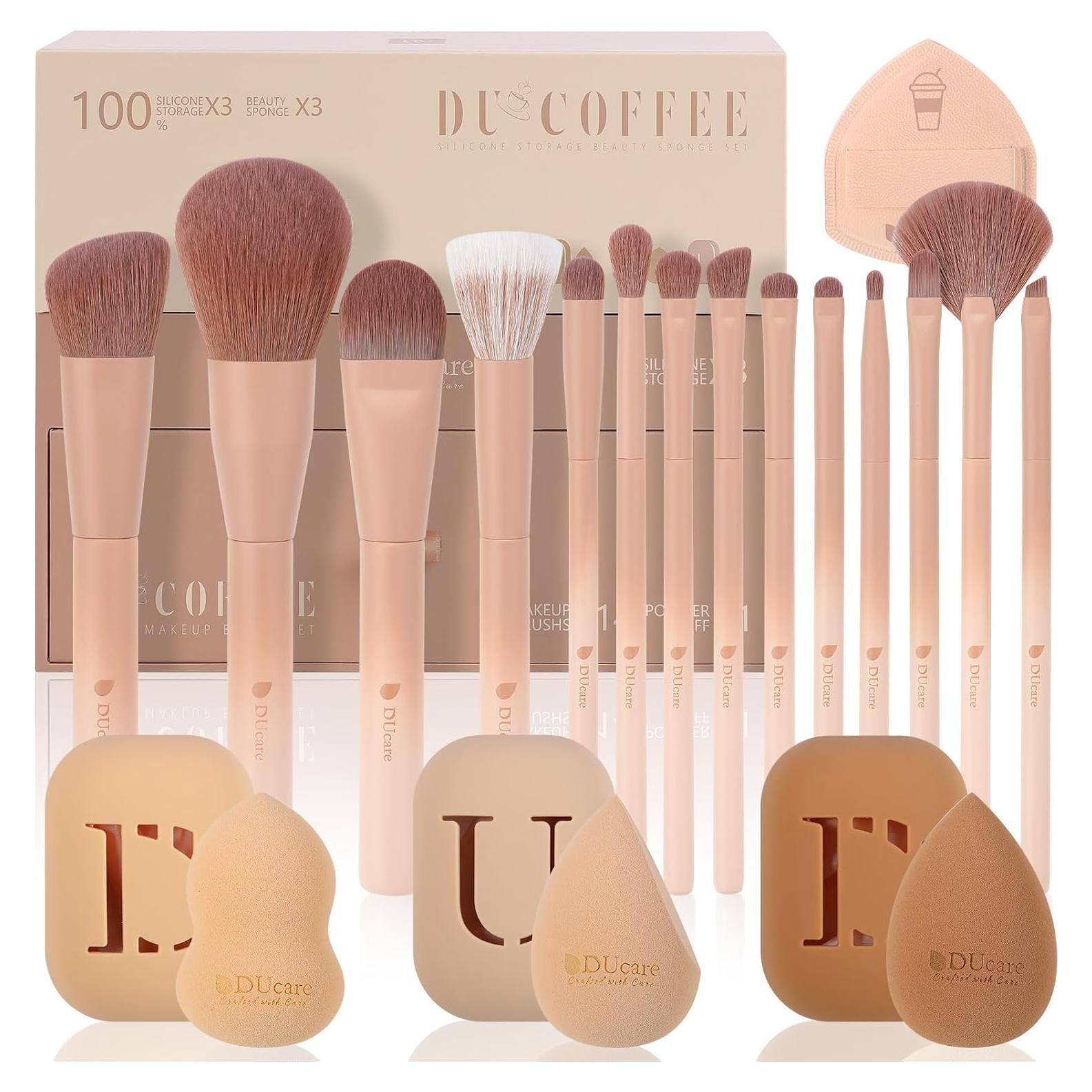 Juego de Brochas de Maquillaje DUcare 14Pcs con Esponjas