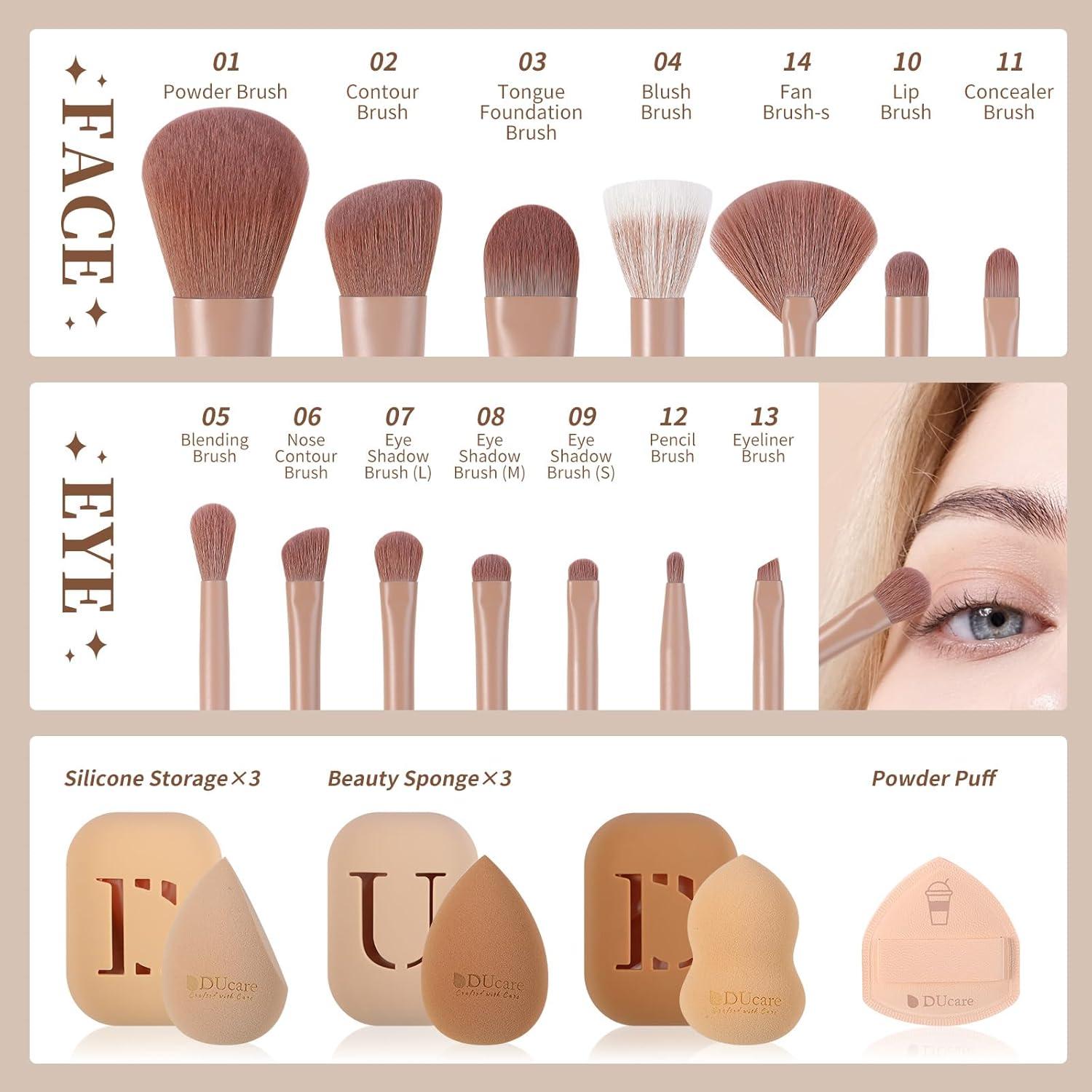 Juego de Brochas de Maquillaje DUcare 14Pcs con Esponjas