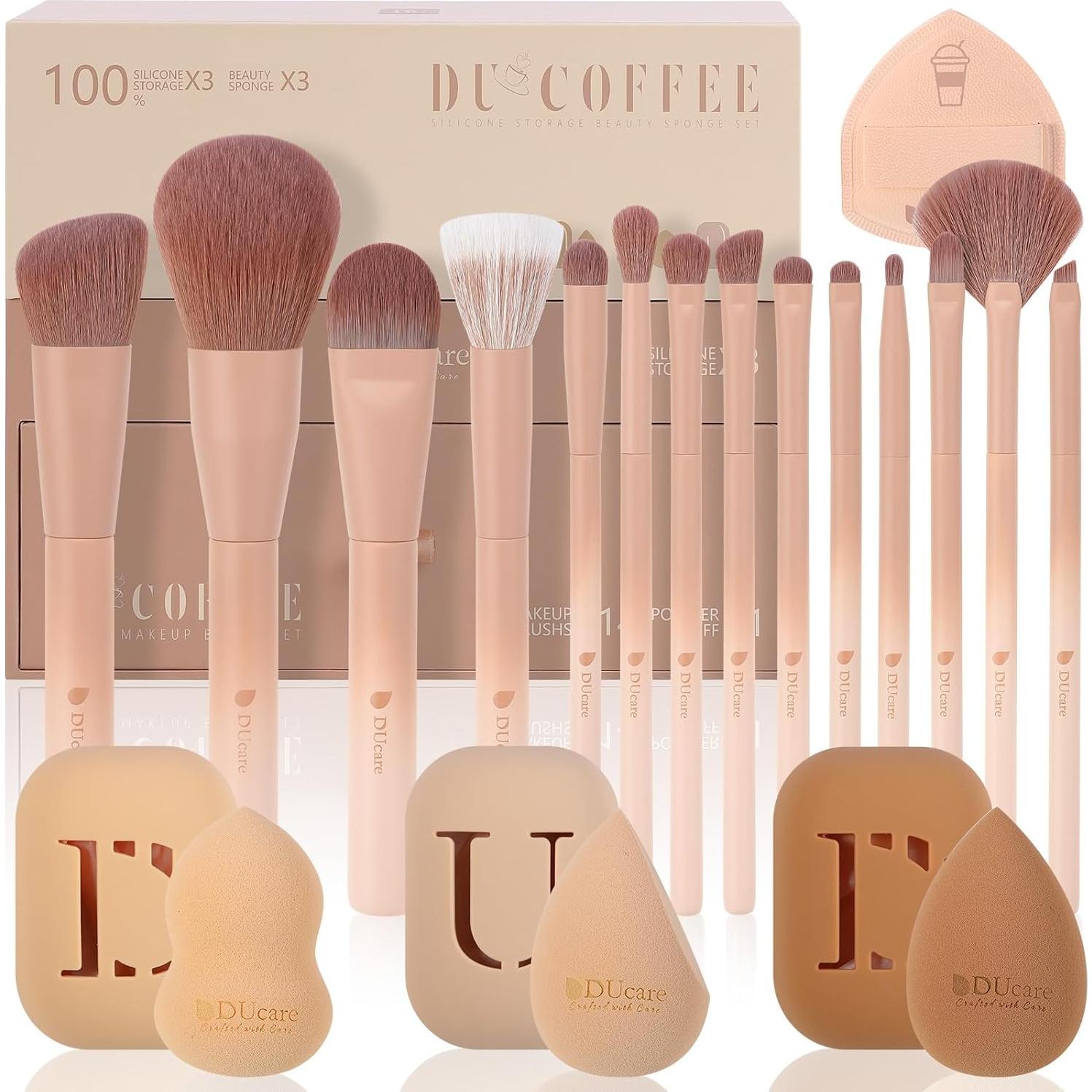 Juego de Brochas de Maquillaje DUcare 14Pcs con Esponjas