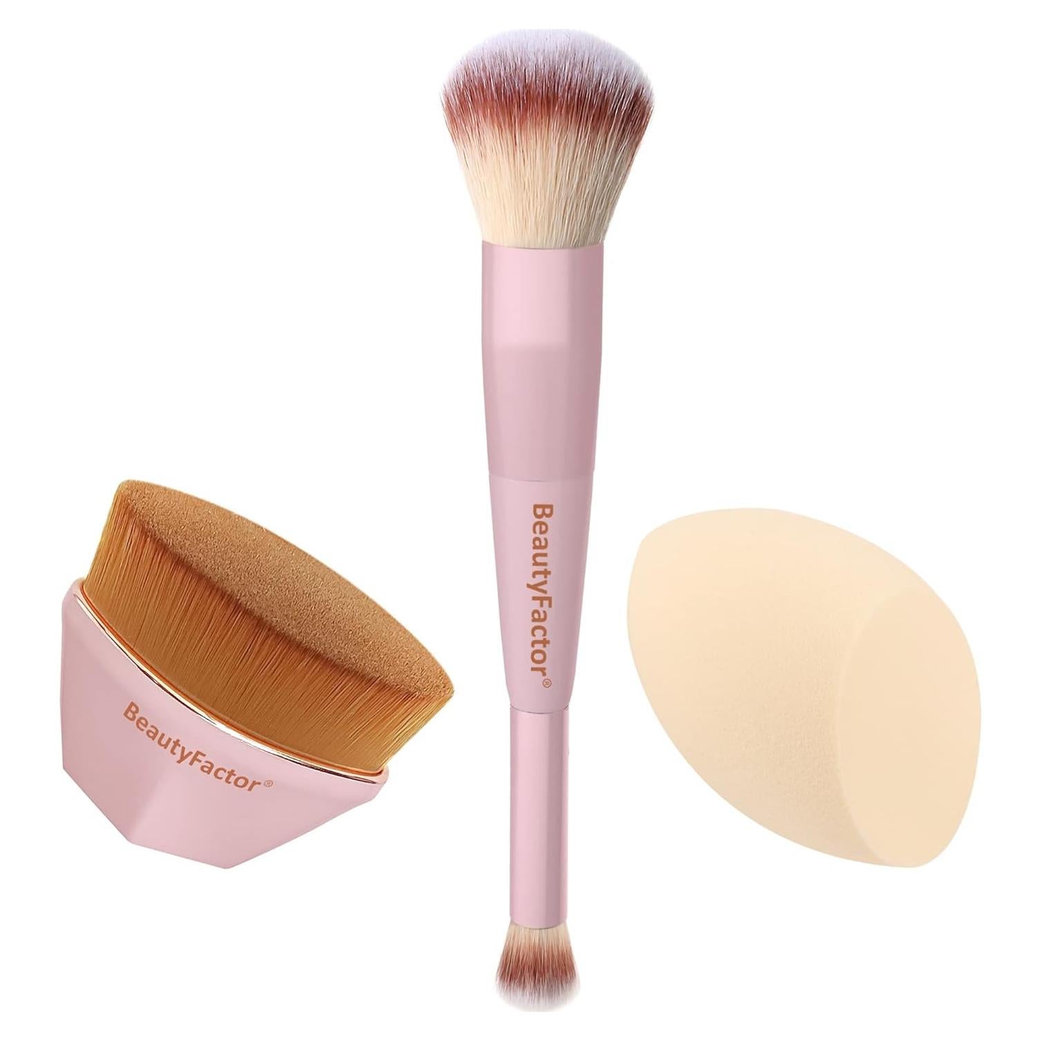 Juego de Brochas de Maquillaje 3 Piezas BeautyFactor Rosa