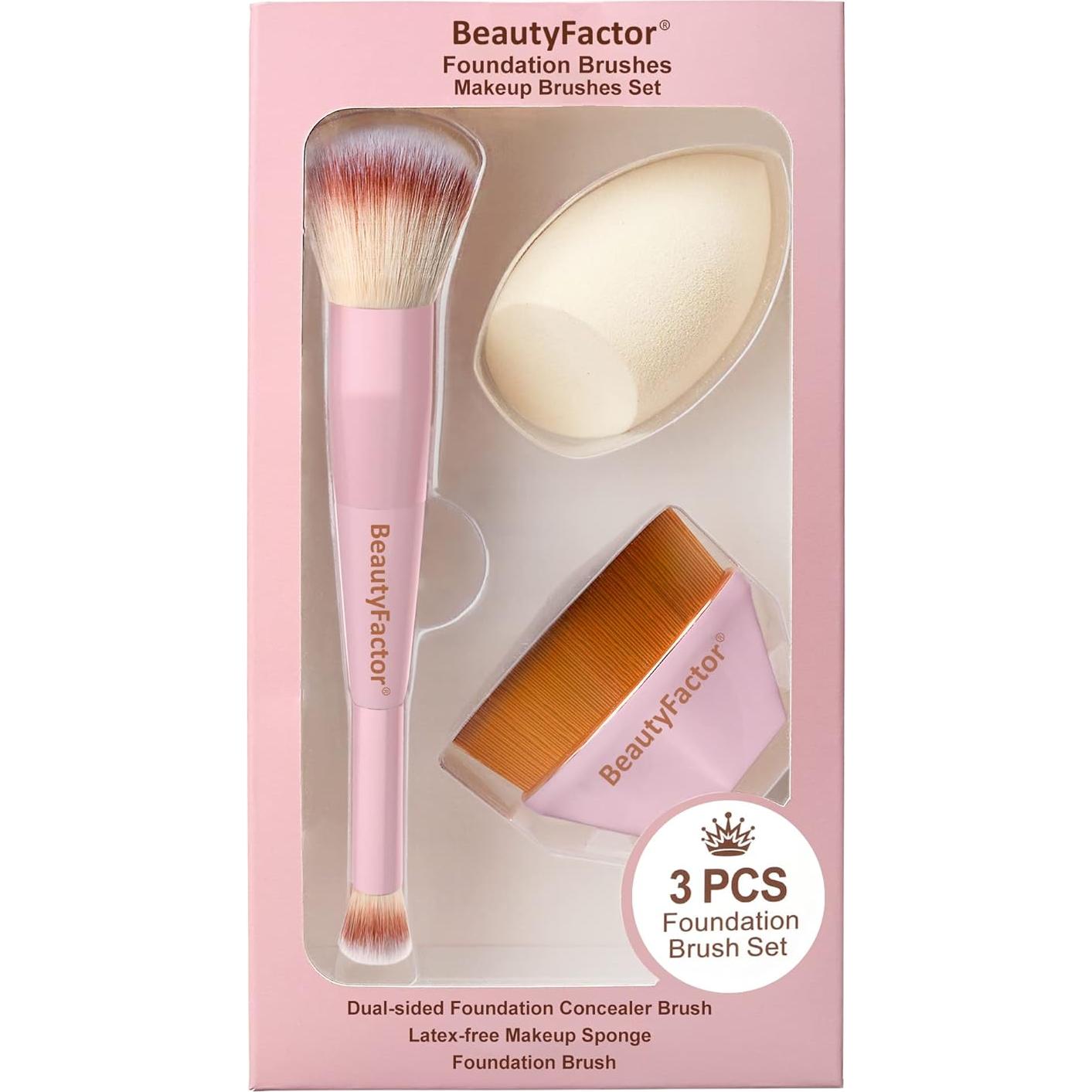 Juego de Brochas de Maquillaje 3 Piezas BeautyFactor Rosa