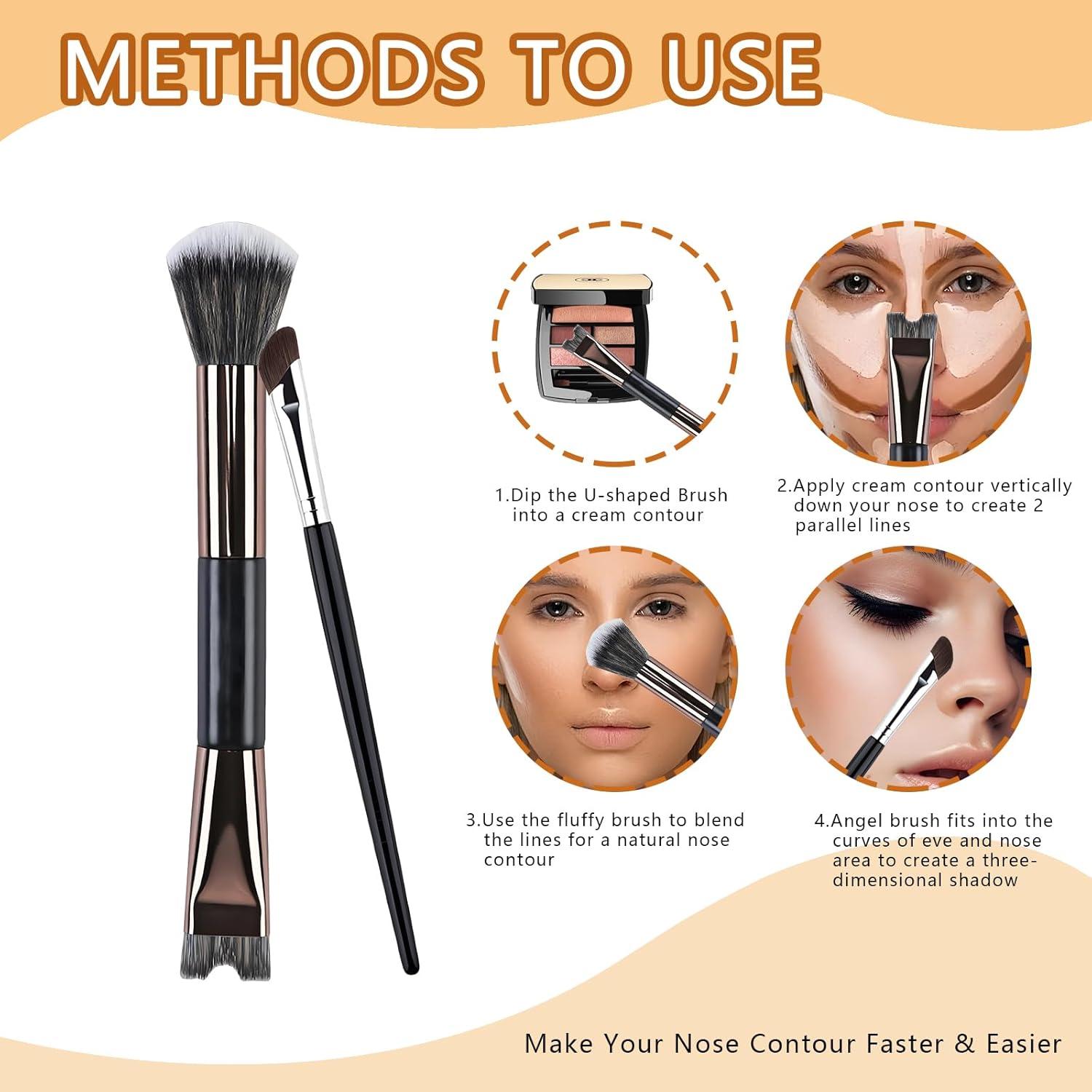 Brocha de Contorno de Nariz Maange 3 Piezas Doble Cabeza