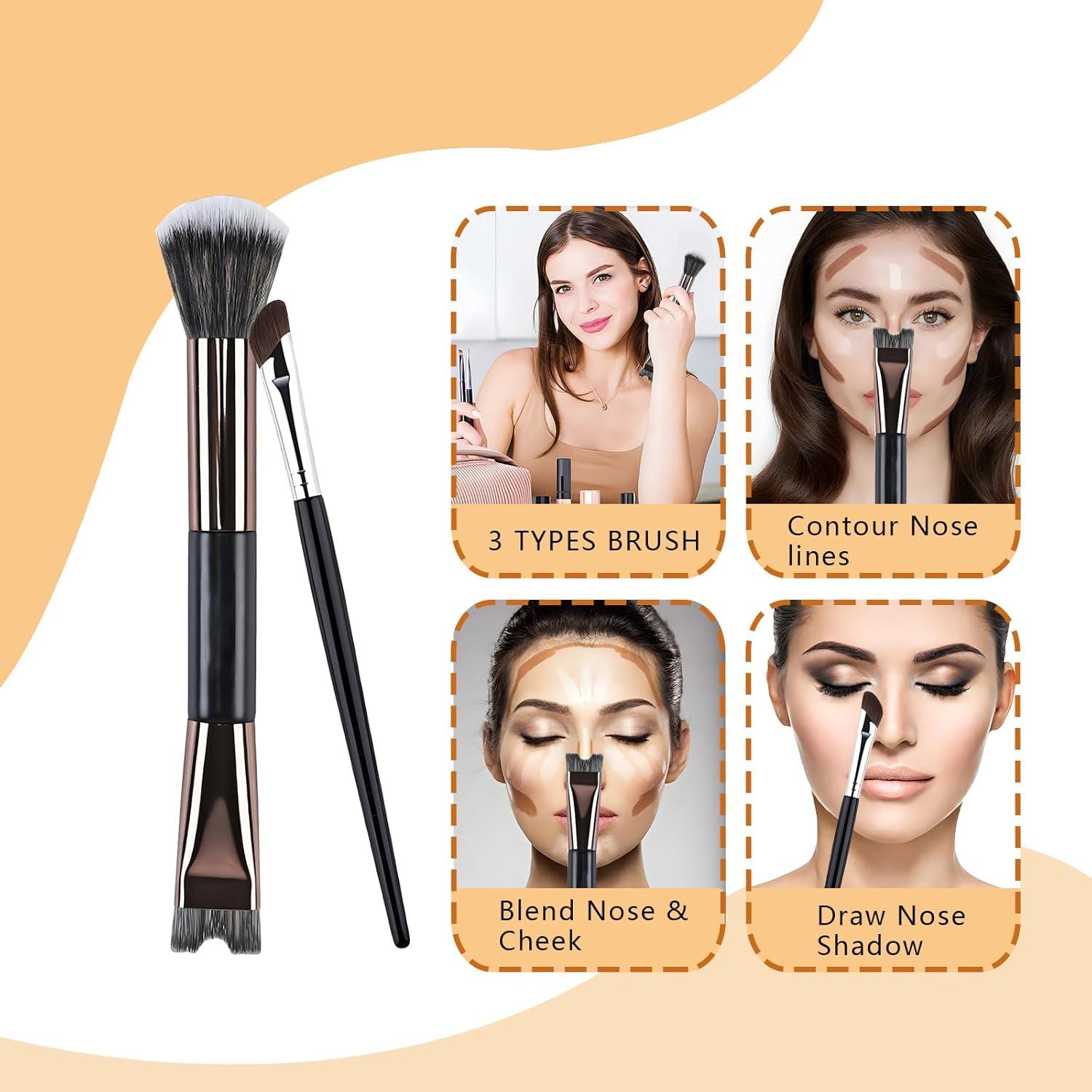 Brocha de Contorno de Nariz Maange 3 Piezas Doble Cabeza