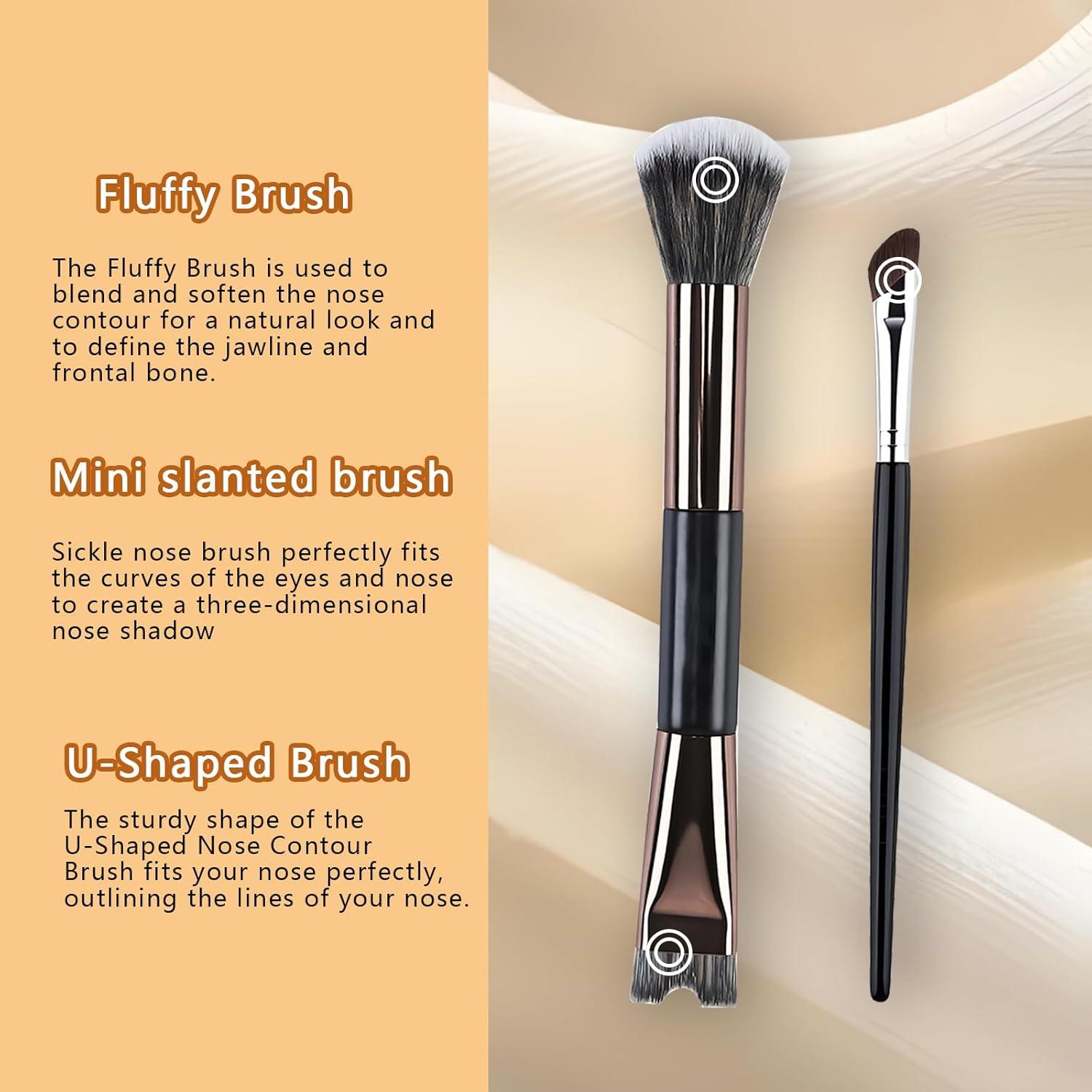 Brocha de Contorno de Nariz Maange 3 Piezas Doble Cabeza