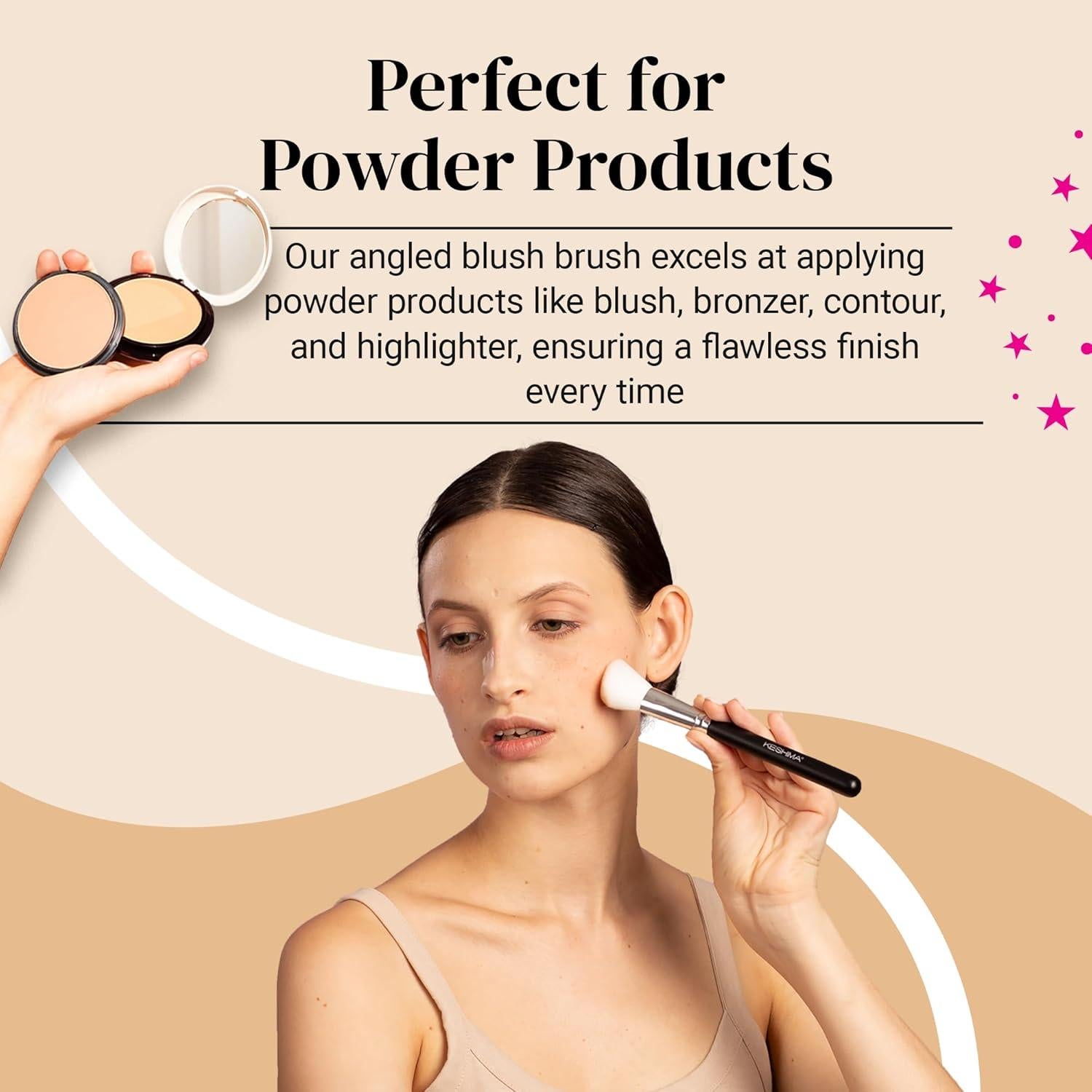 Brocha de Rubor en Ángulo Keshima 18,29x2,11cm - Contorno y Bronceador