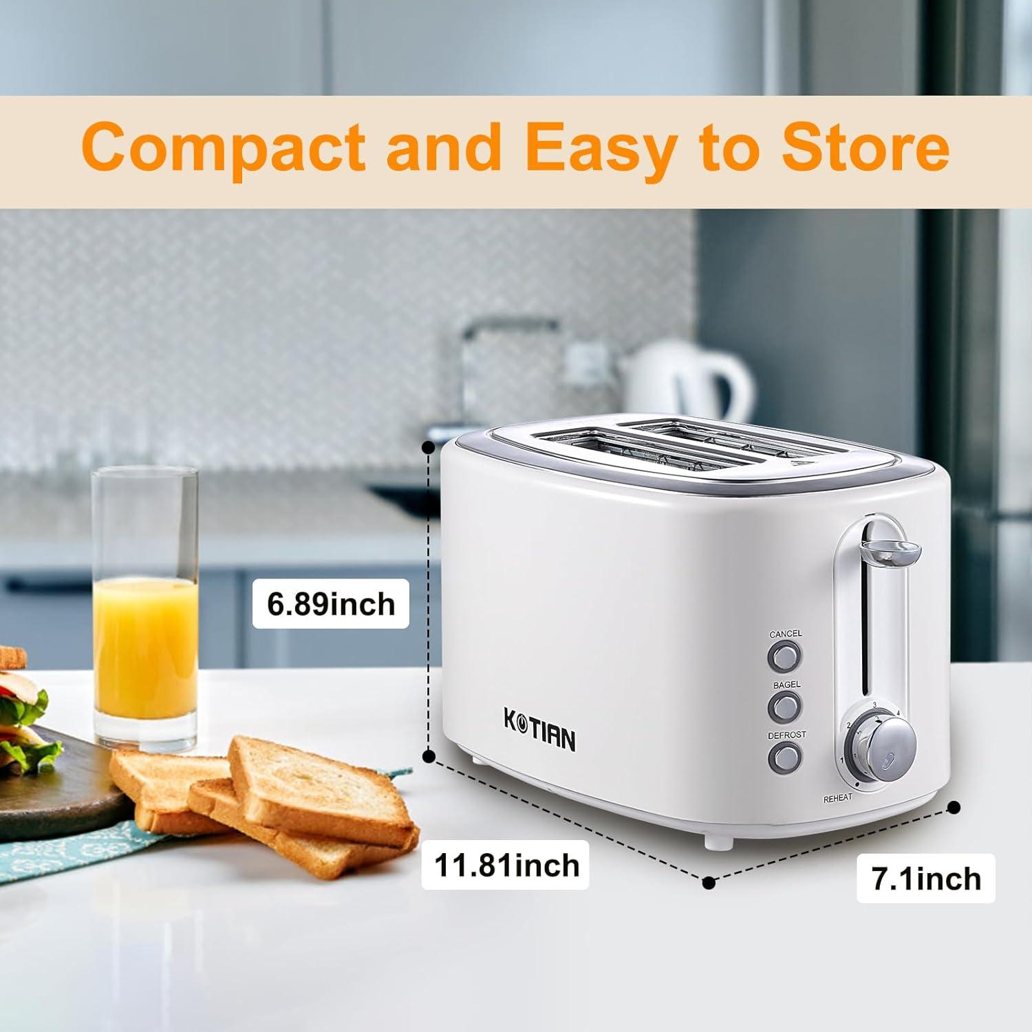Tostadora Retro KOTIAN 2 Rebanadas Acero Inoxidable Blanca