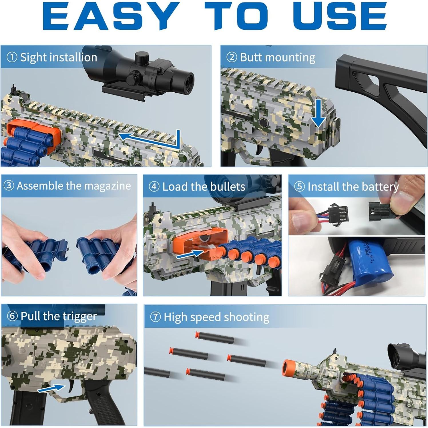 Blaster Eléctrico Automático JakMean con 100 Dardos de Espuma