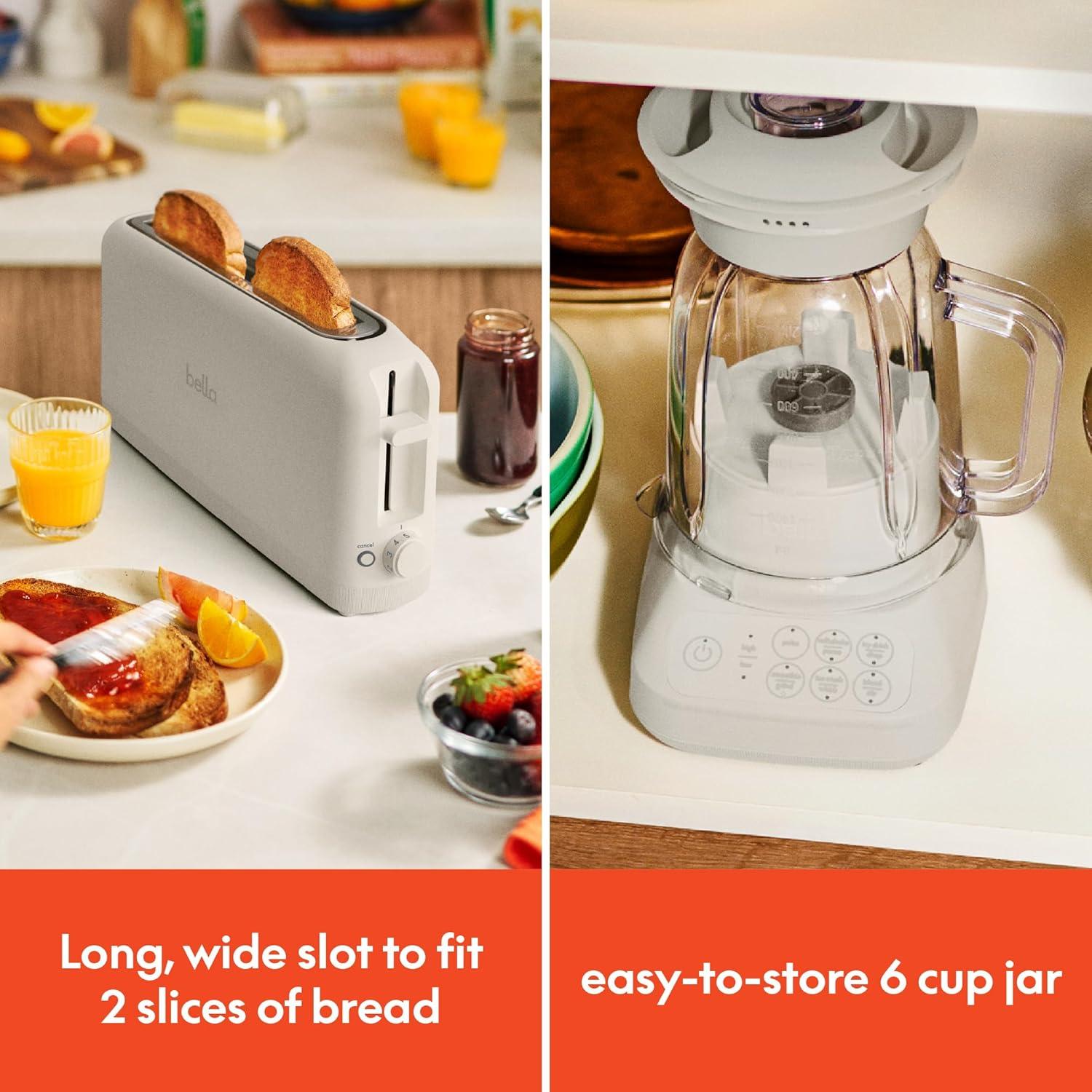 Licuadora BELLA Flip & Store 1.42L y Tostadora Slim 2 rebanadas