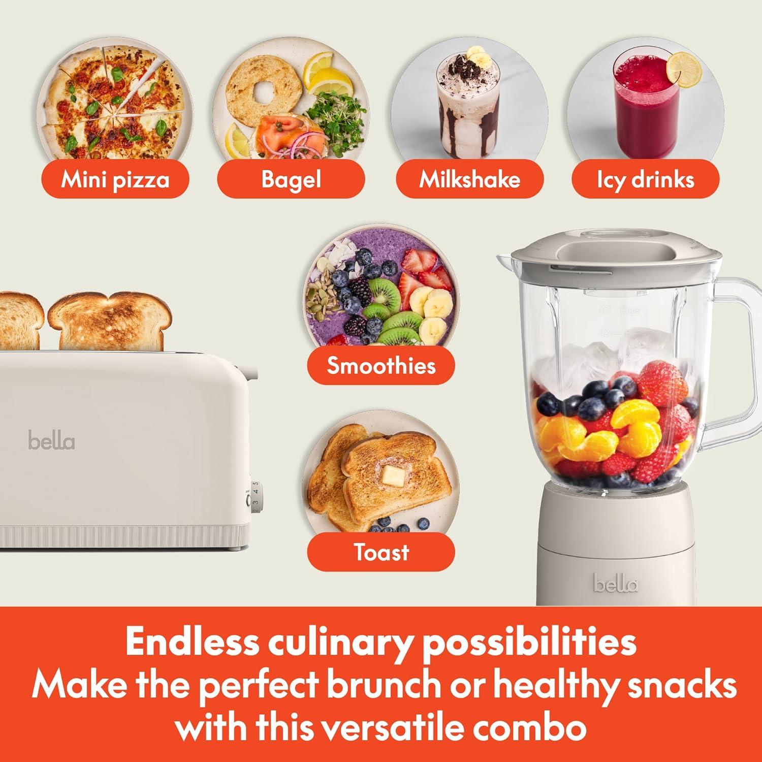 Licuadora BELLA Flip & Store 1.42L y Tostadora Slim 2 rebanadas