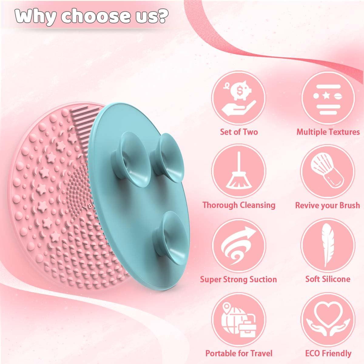 Set de 2 Alfombrillas Limpiadoras de Brochas Silicona Rosa/Azul