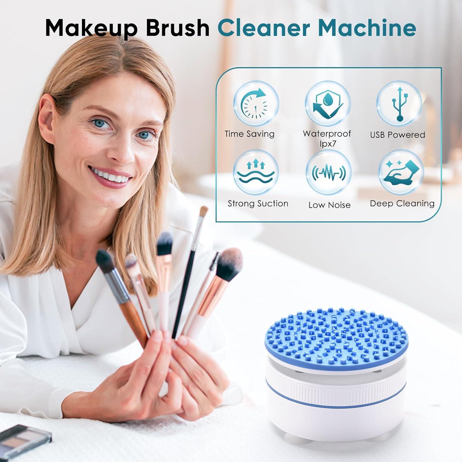 Makeup Brush Cleaner, Stocking Stuffers for Women, Moms, Teen Girls, Wife, Electric Makeup Brush Cleaner Machine Solution, Removes Residue from Makeup Brushes