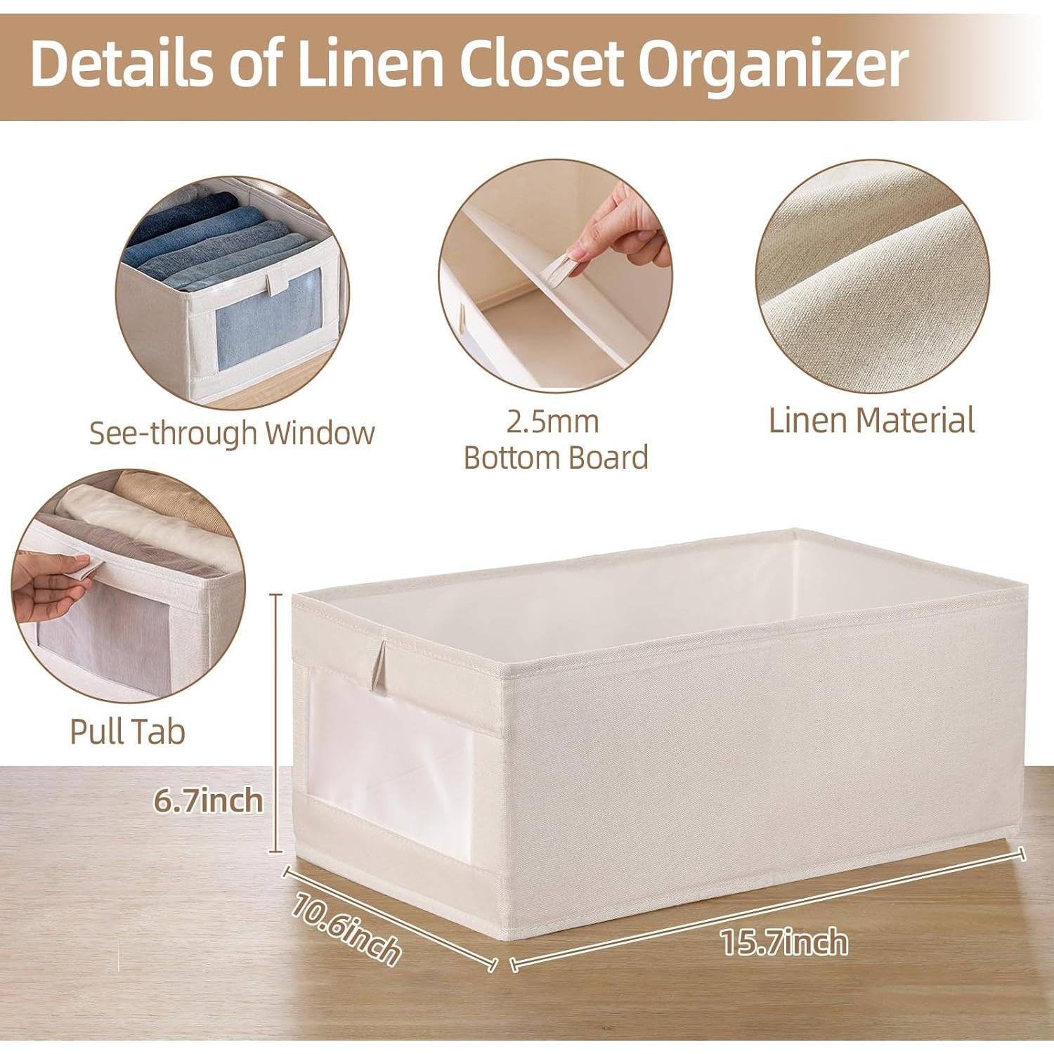 Cestas de Almacenamiento de Lino Pradnel 4 Piezas con Ventana