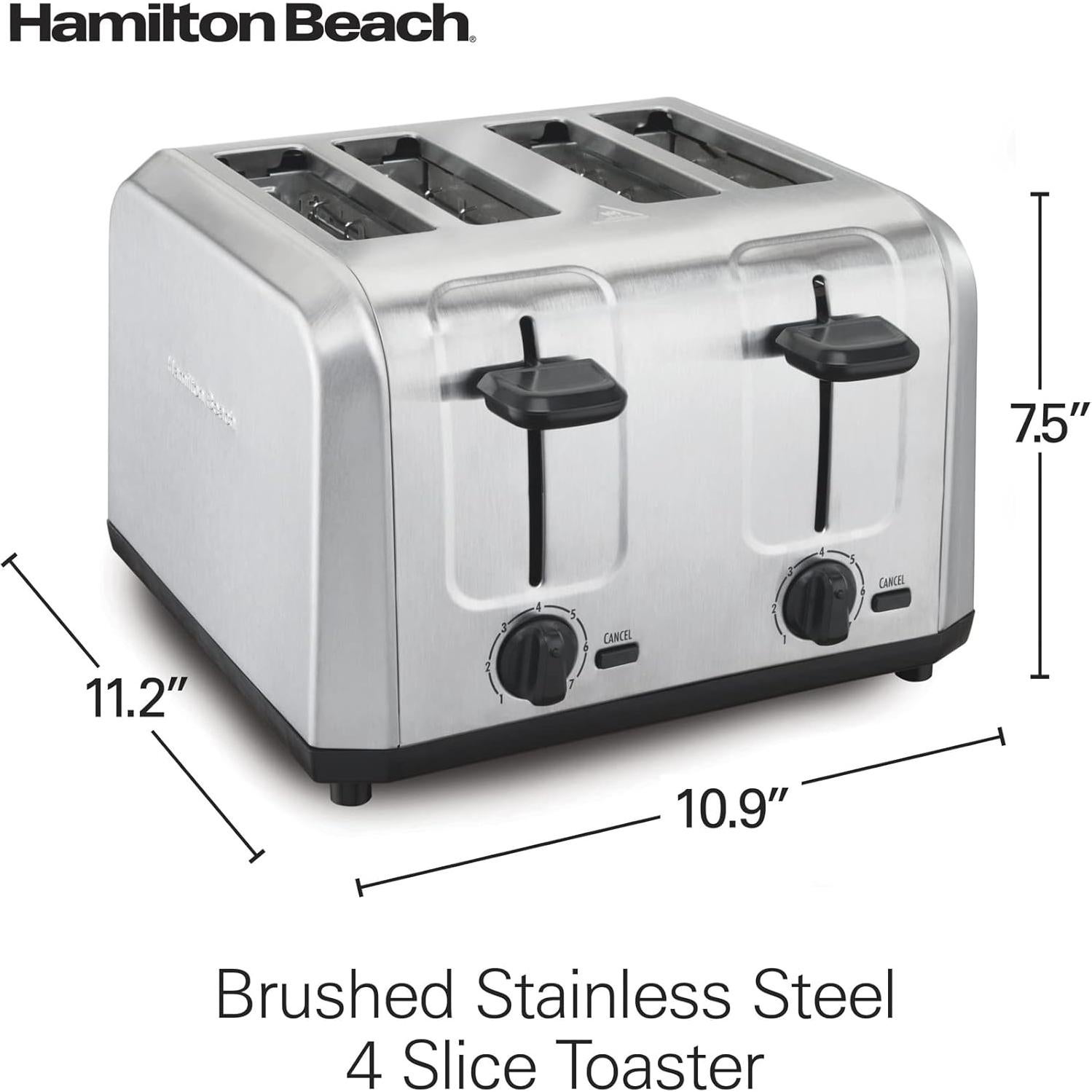 Hamilton Beach 4 Slice Toaster with Extra Wide Slots for Bagels, Shade Selector, Toast Boost, Slide-Out Crumb Tray, Auto-Shutoff and Cancel Button, Brushed Stainless Steel (24910)