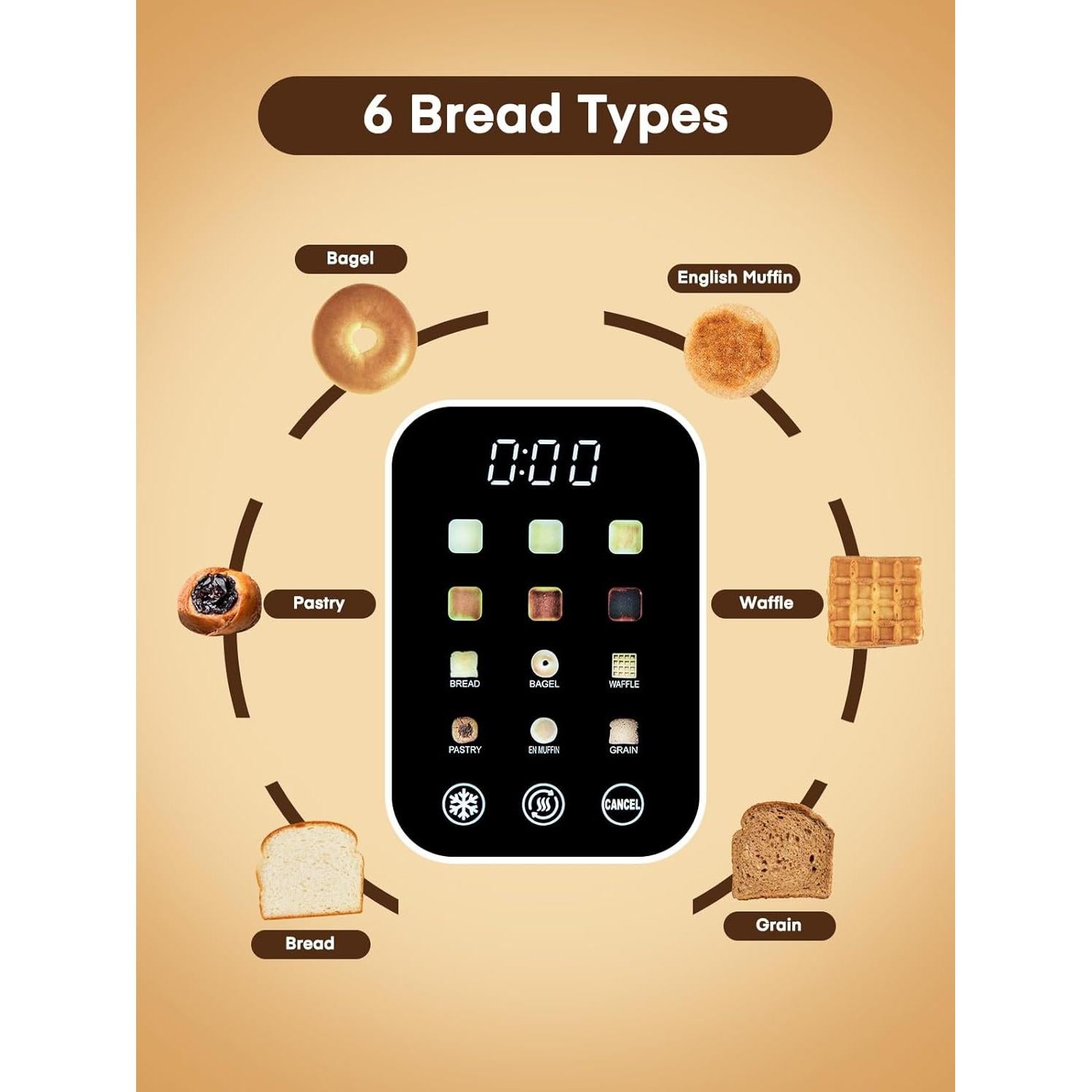 Tostadora Digital FOHERE de 4 Rebanadas Acero Inoxidable 1400W