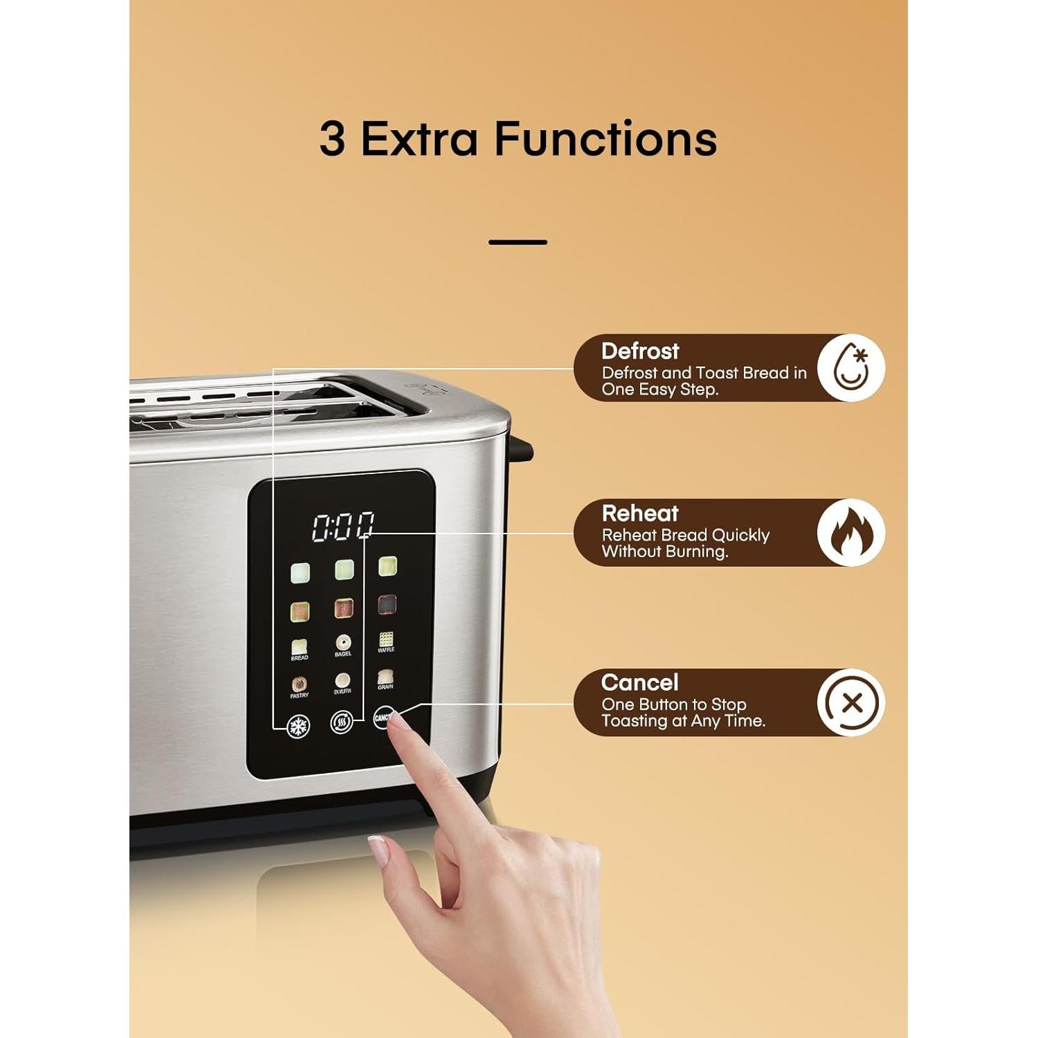 Tostadora Digital FOHERE de 4 Rebanadas Acero Inoxidable 1400W