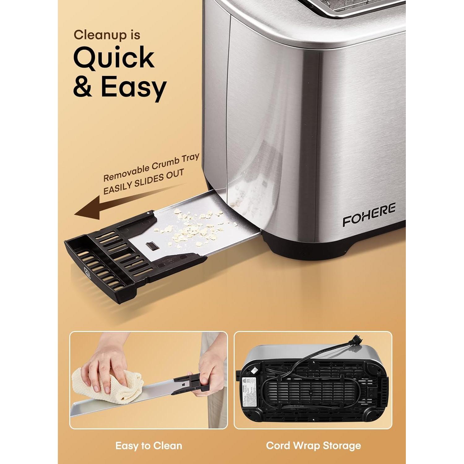 Tostadora Digital FOHERE de 4 Rebanadas Acero Inoxidable 1400W