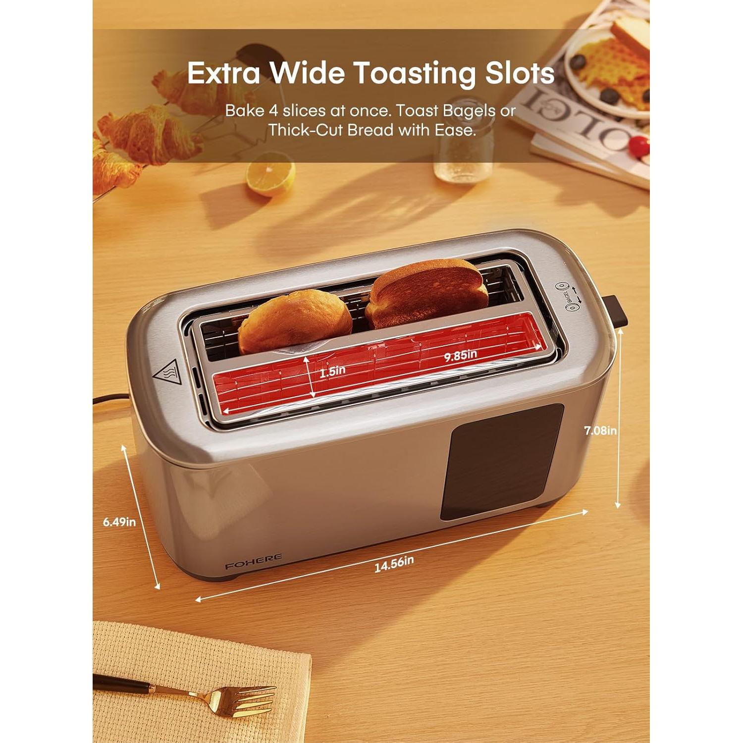 Tostadora Digital FOHERE de 4 Rebanadas Acero Inoxidable 1400W