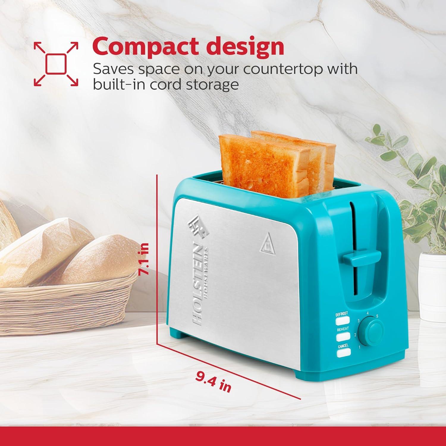 Tostadora Eléctrica 2 Rebanadas Holstein Verde Teal Acero Inoxidable