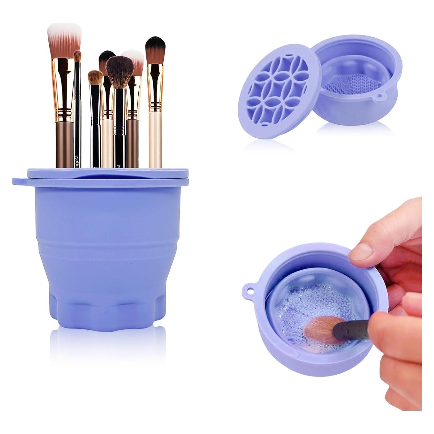 Limpiador de Brochas de Maquillaje 2 en 1 QQCQHVMIYC Púrpura