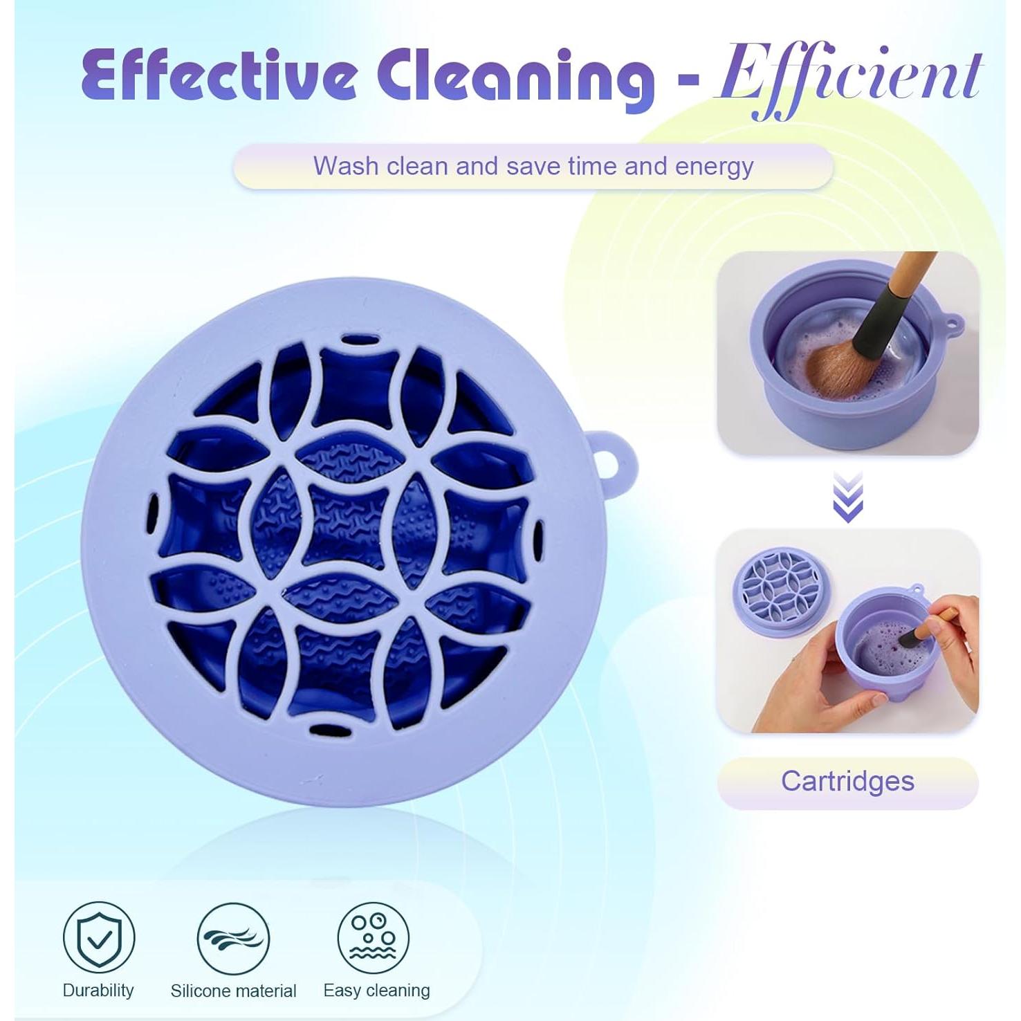 Limpiador de Brochas de Maquillaje 2 en 1 QQCQHVMIYC Púrpura