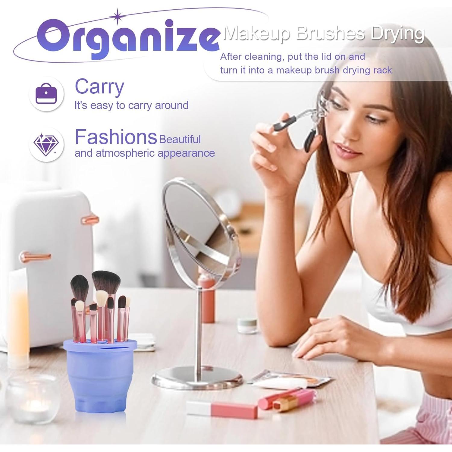 Limpiador de Brochas de Maquillaje 2 en 1 QQCQHVMIYC Púrpura