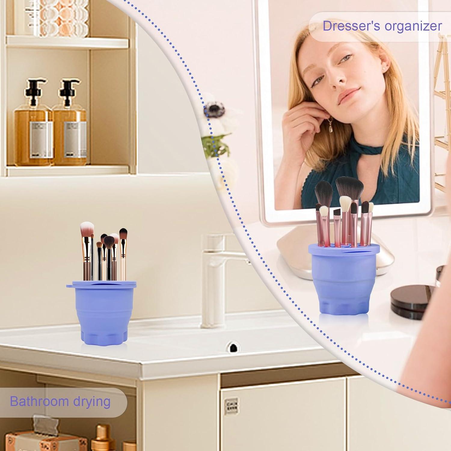 Limpiador de Brochas de Maquillaje 2 en 1 QQCQHVMIYC Púrpura