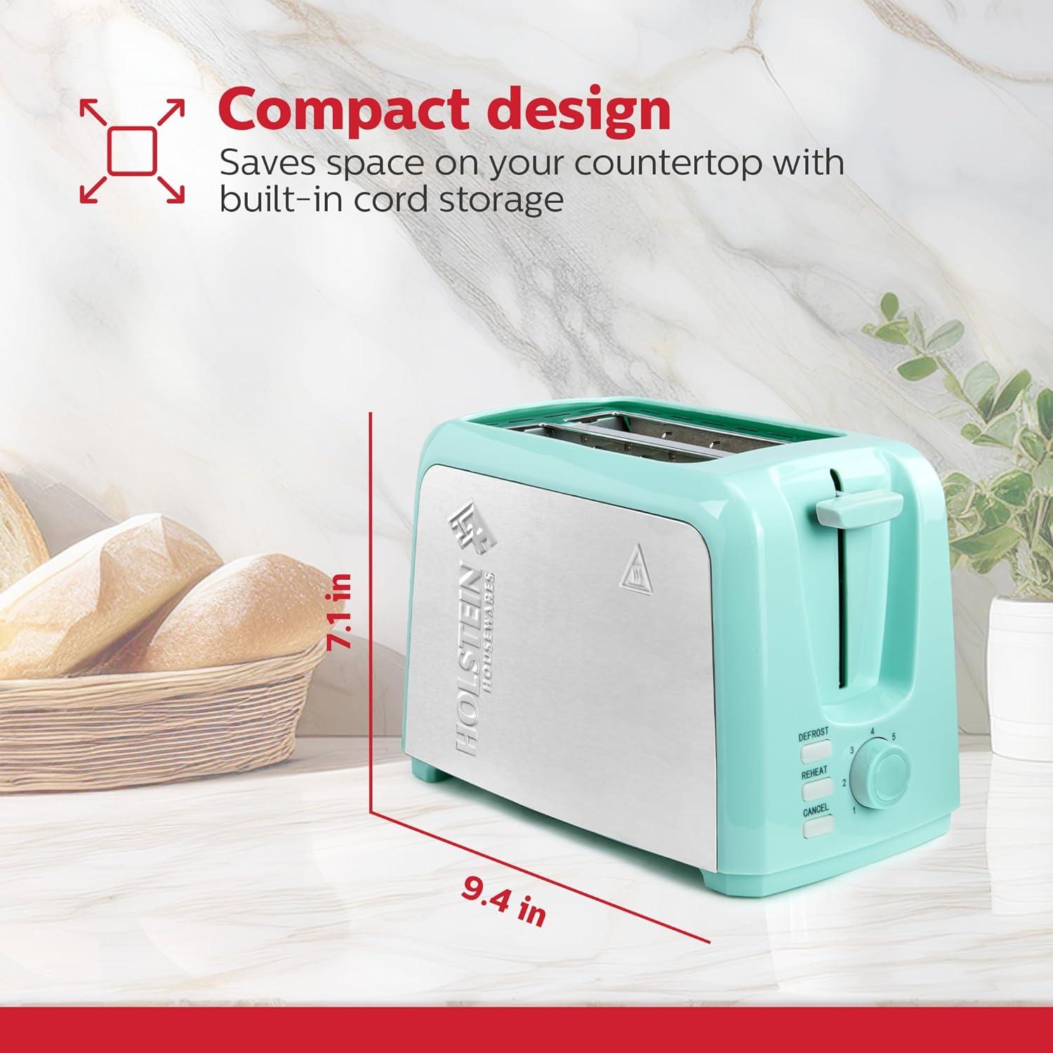 Tostadora Eléctrica 2 Rebanadas Holstein Menta Acero Inoxidable