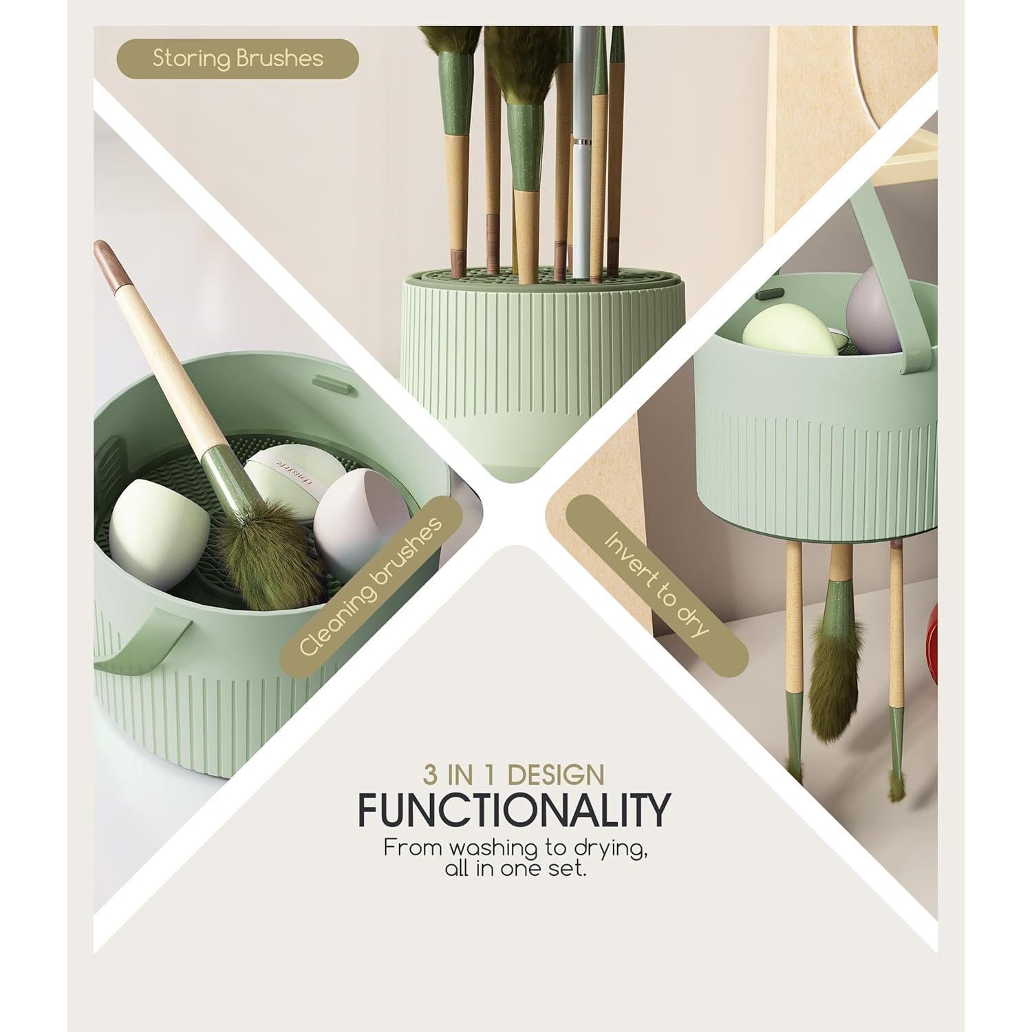 Soporte 3 en 1 para Limpiar Brochas de Maquillaje Sonnorel Verde