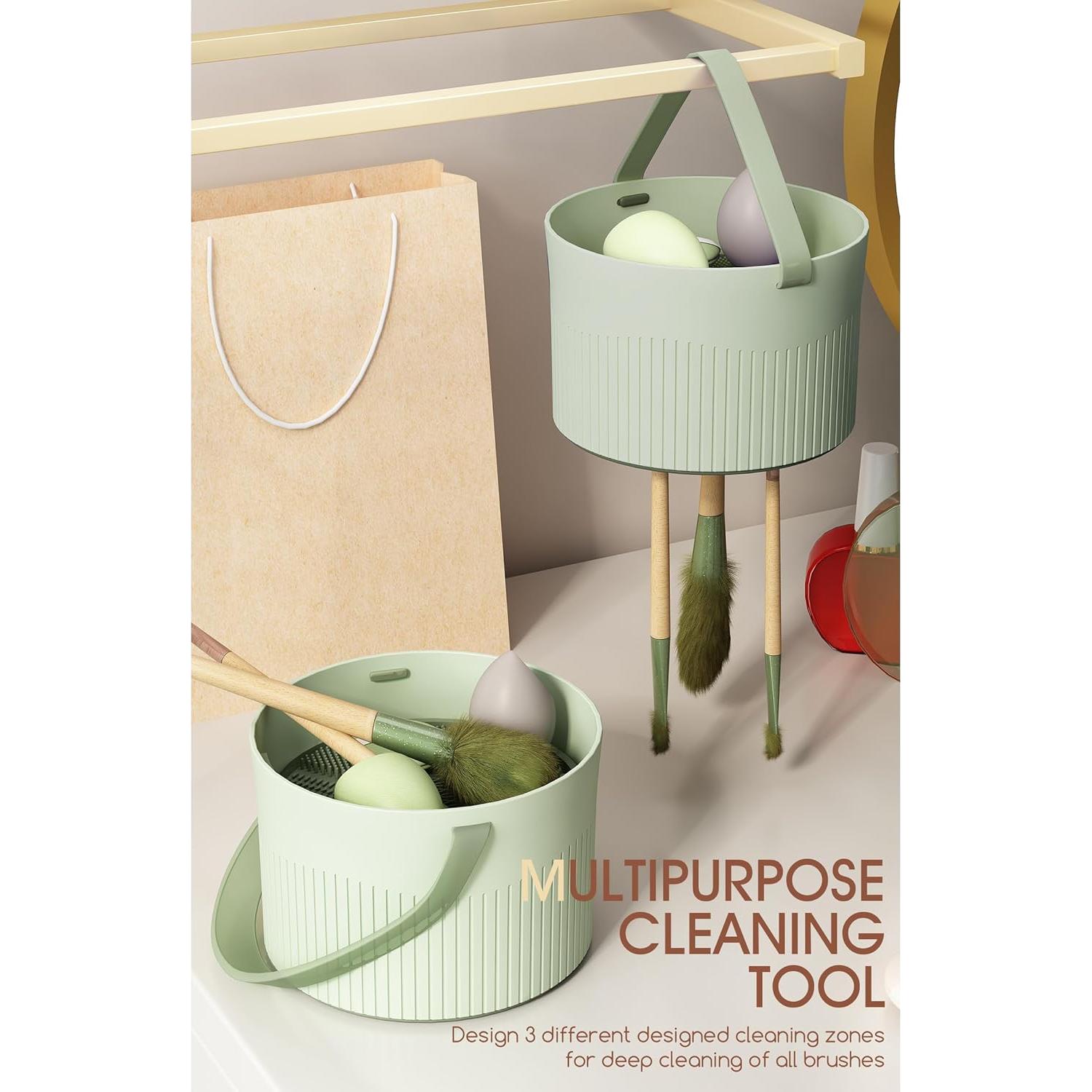 Soporte 3 en 1 para Limpiar Brochas de Maquillaje Sonnorel Verde