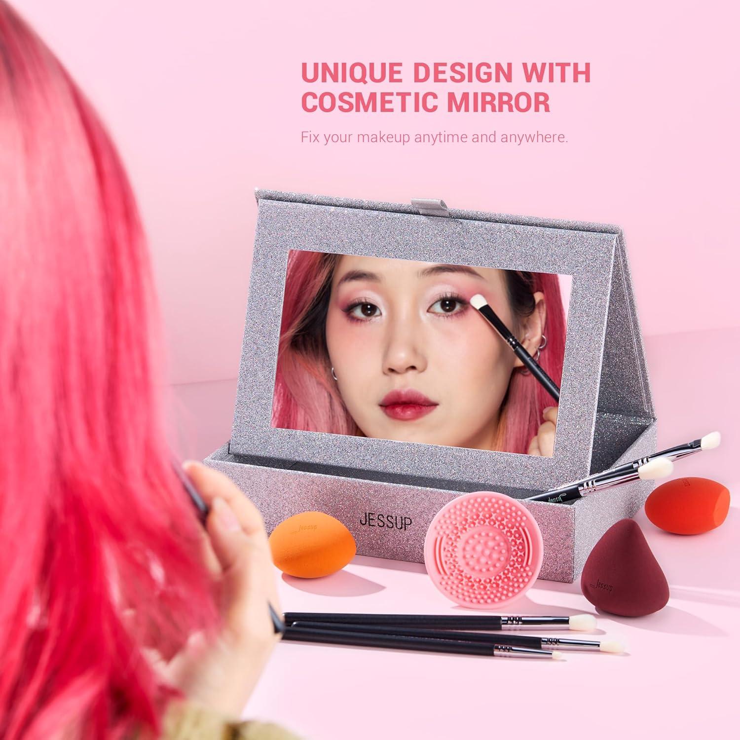Kit de Maquillaje Jessup 9 Piezas con Espejo y Limpieza