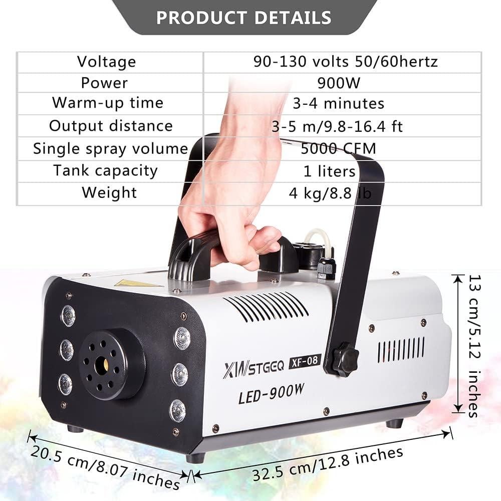 Máquina de Niebla 900W XWSTGEQ con 6 Luces LED y Control Remoto