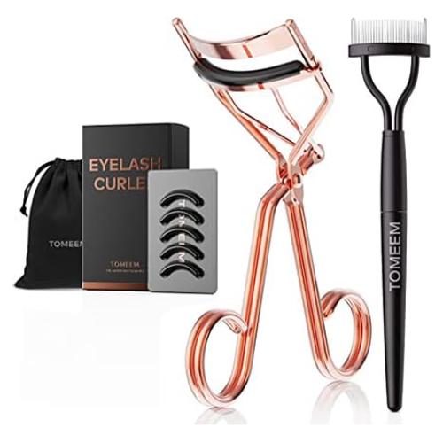 Rizador de Pestañas TOMEEM Oro Rosa con Peine y Almohadillas