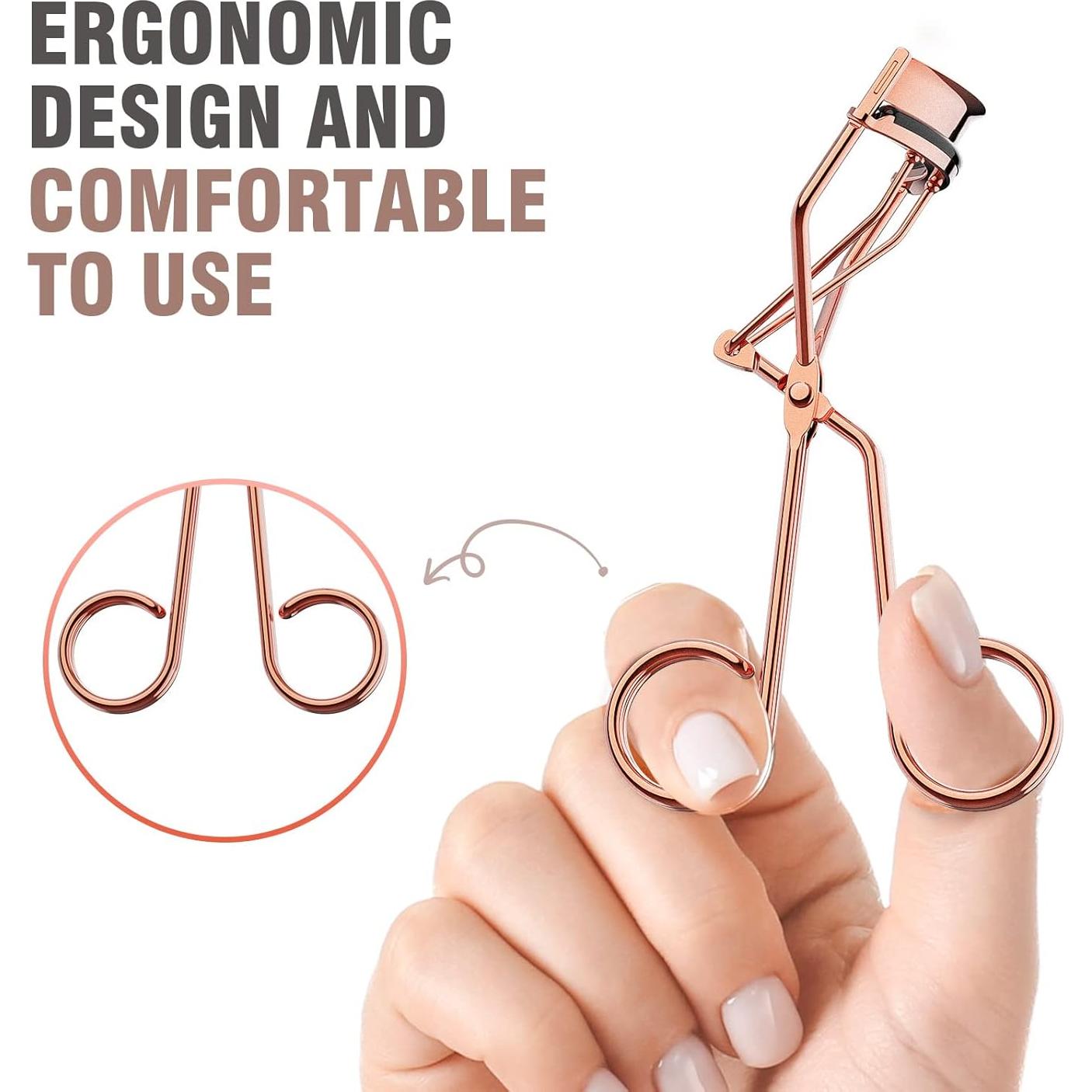 Rizador de Pestañas TOMEEM Oro Rosa con Peine y Almohadillas