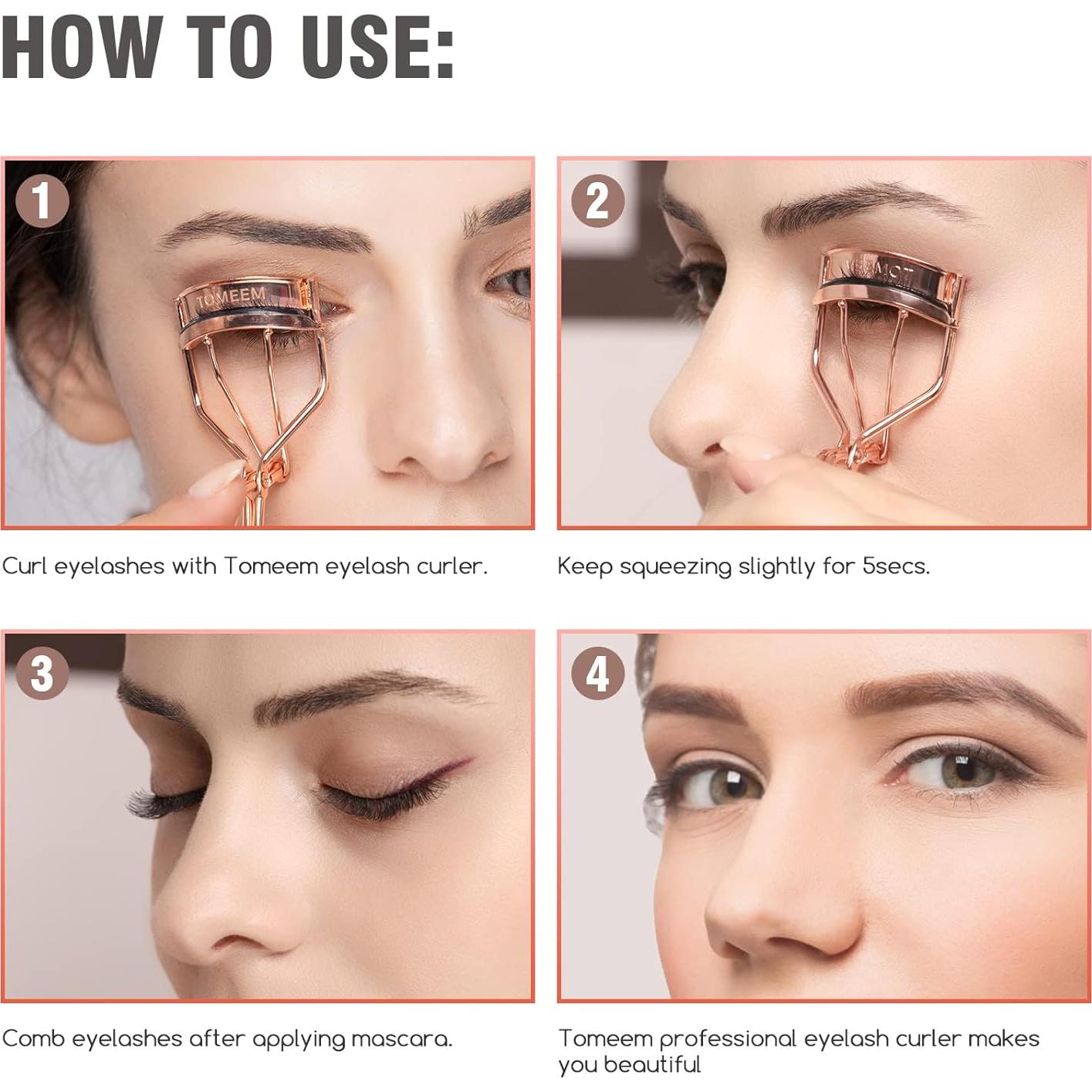 Rizador de Pestañas TOMEEM Oro Rosa con Peine y Almohadillas