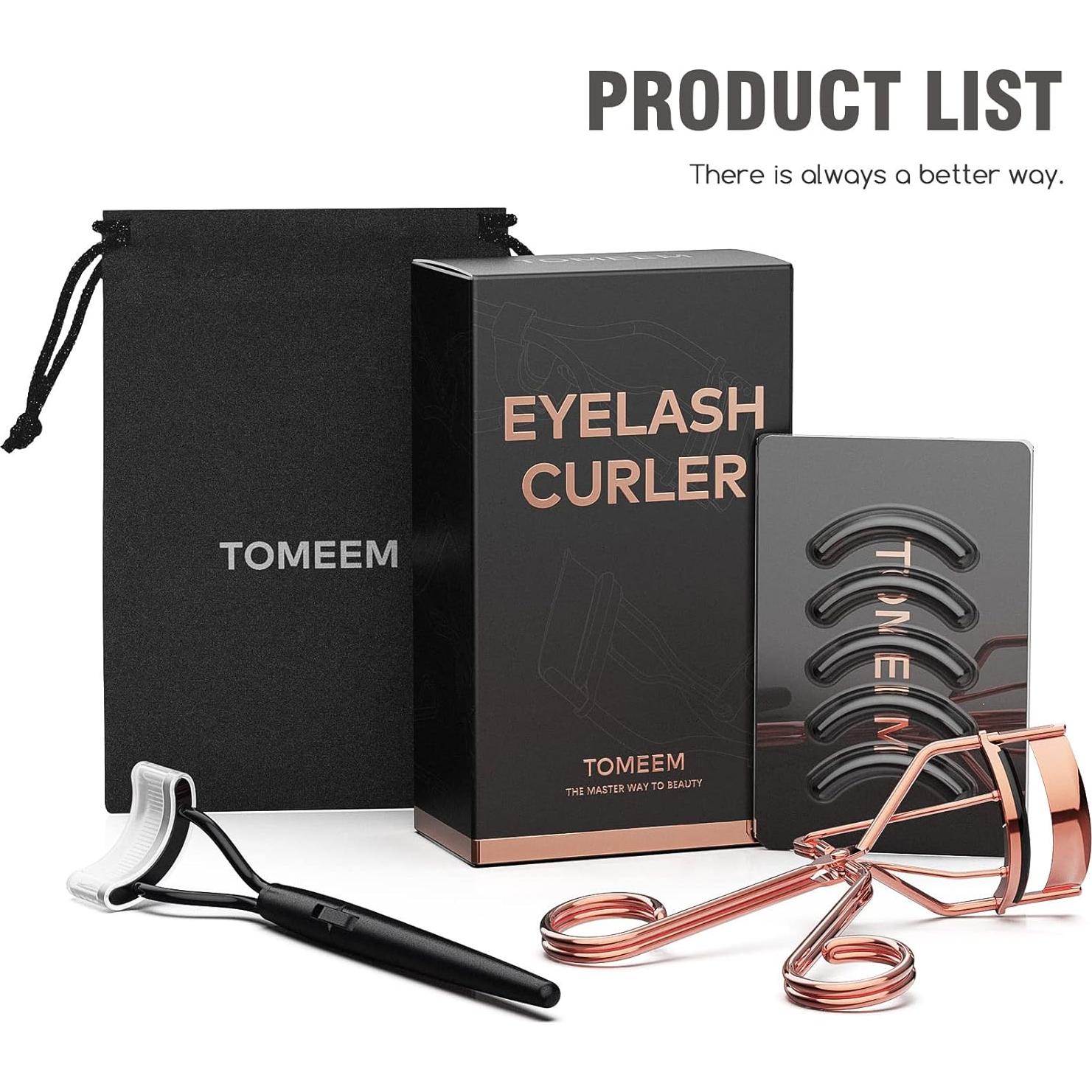 Rizador de Pestañas TOMEEM Oro Rosa con Peine y Almohadillas