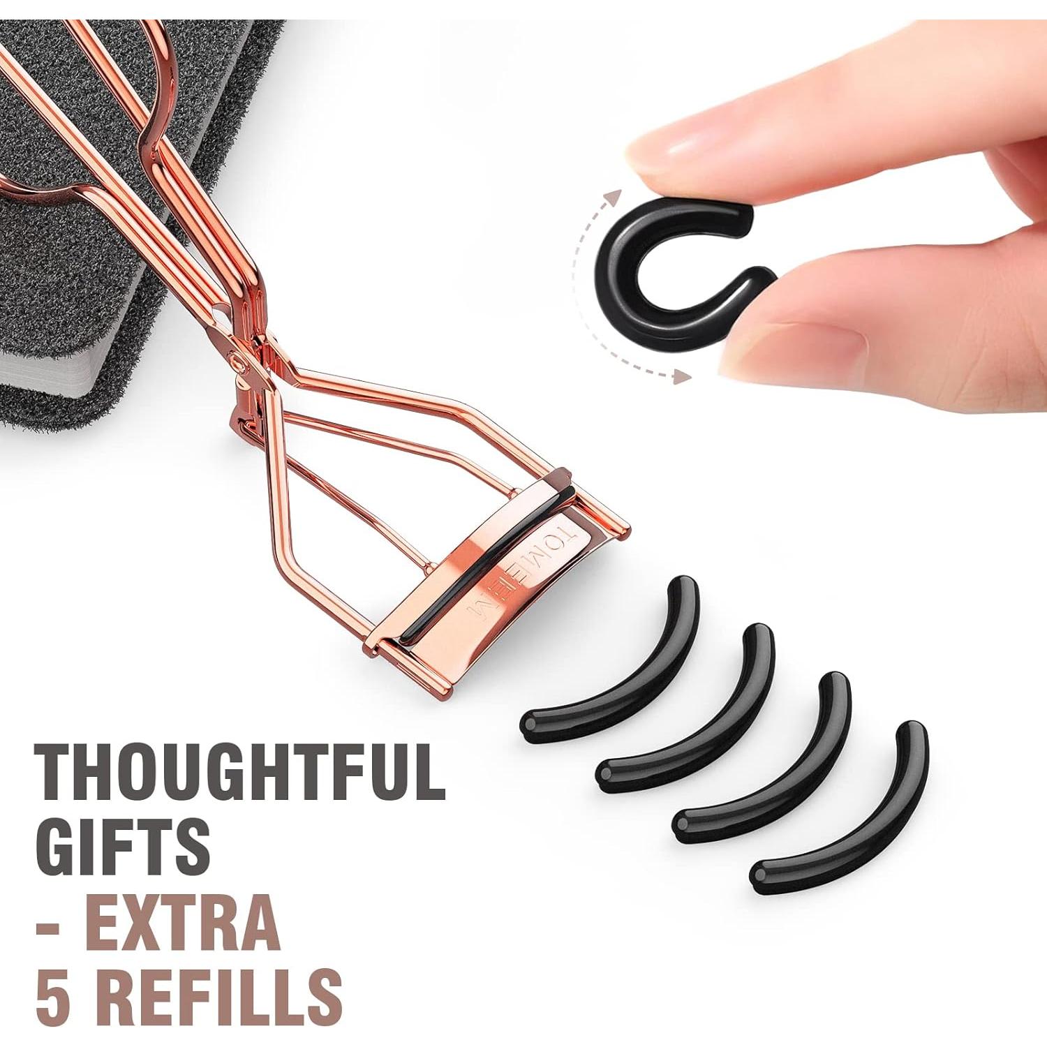 Rizador de Pestañas TOMEEM Oro Rosa con Peine y Almohadillas