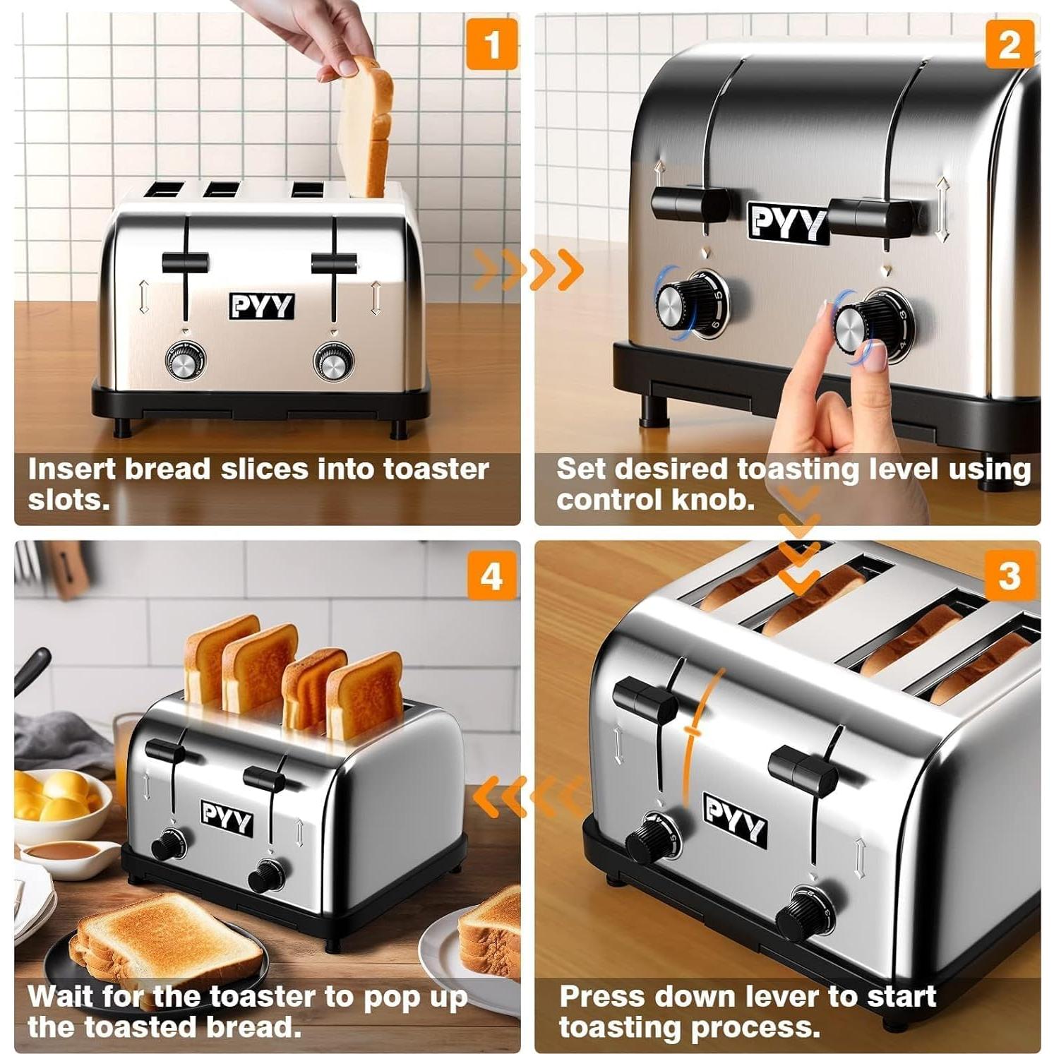 Tostadora Comercial PYY 4 Rebanadas 1800W Acero Inoxidable