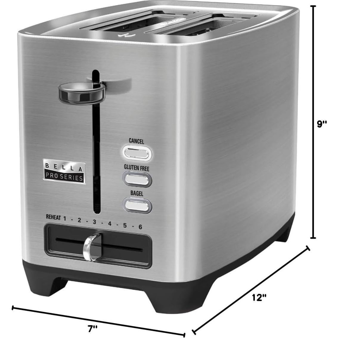 Tostadora Bella Pro de 2 rebanadas Acero Inoxidable 800W