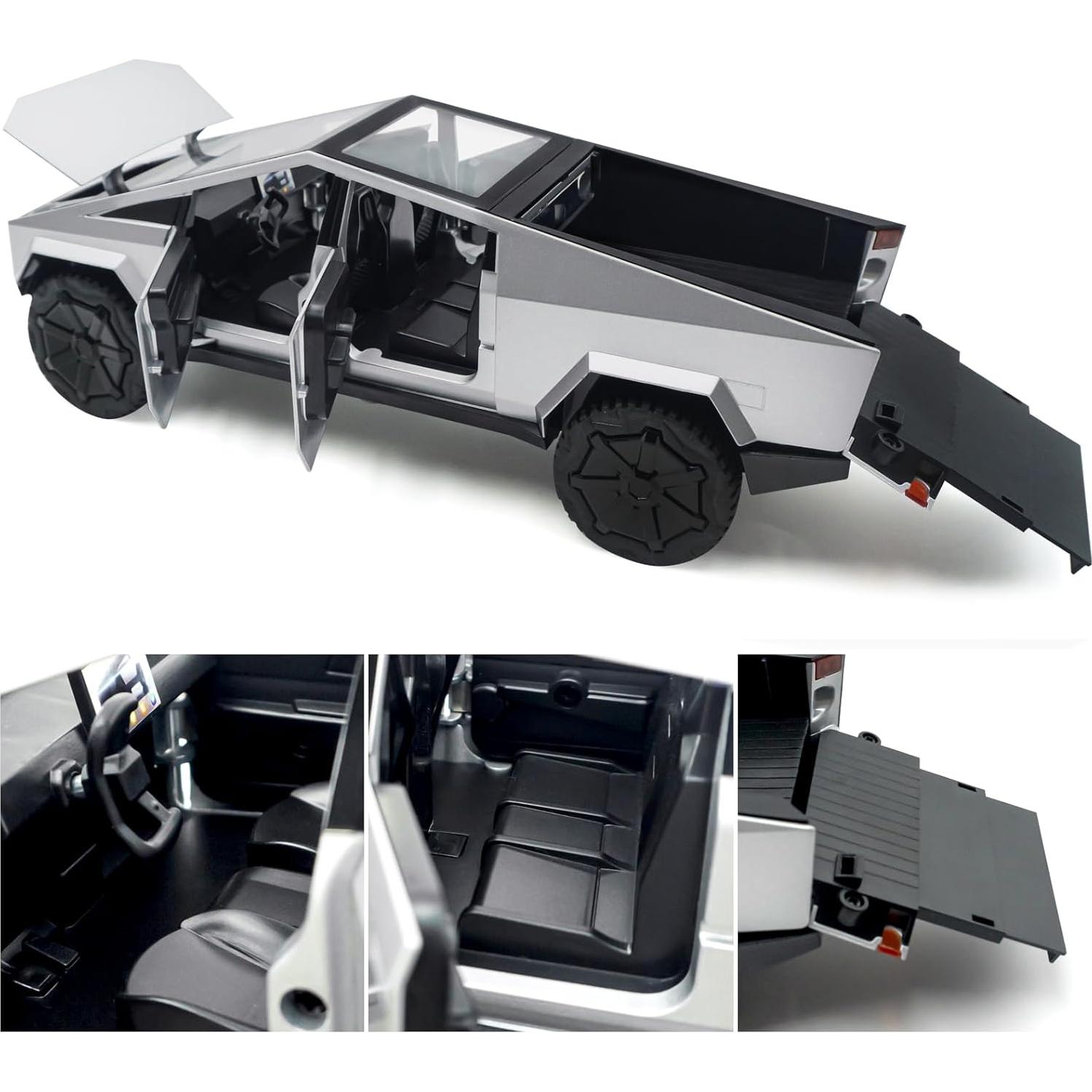 Camión Diecast Qetupa Cybertruck 1/24 Plata con Luces