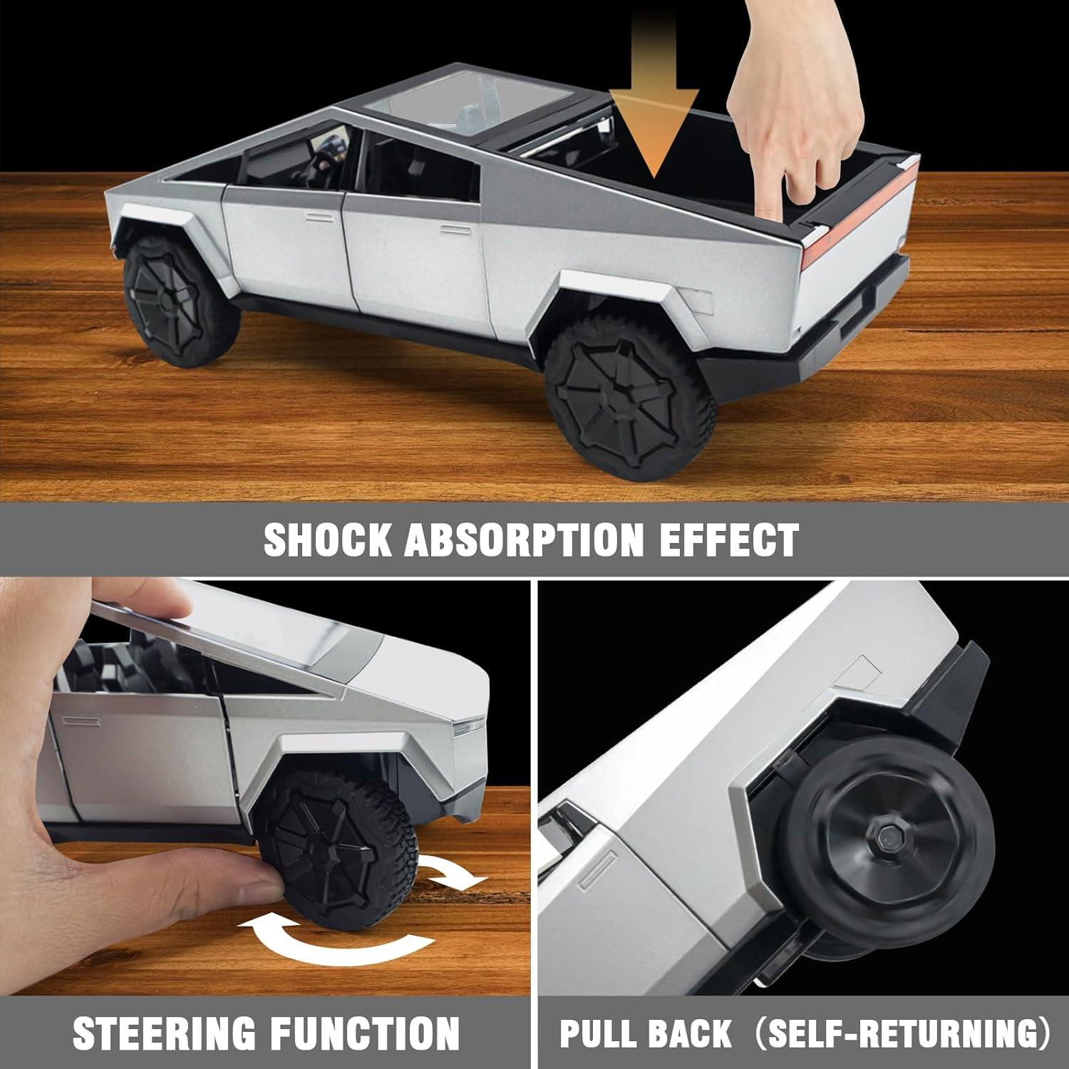 Camión Diecast Qetupa Cybertruck 1/24 Plata con Luces