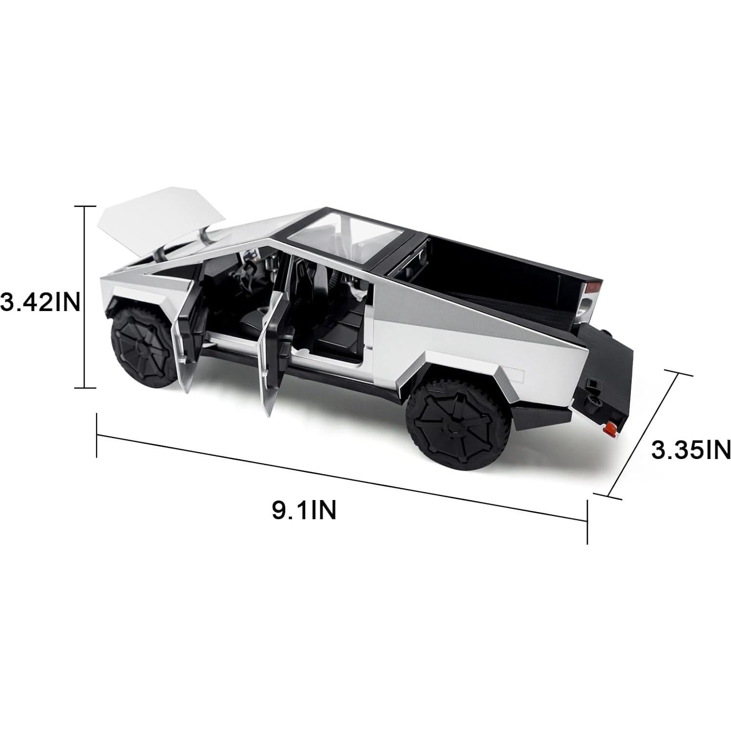 Camión Diecast Qetupa Cybertruck 1/24 Plata con Luces