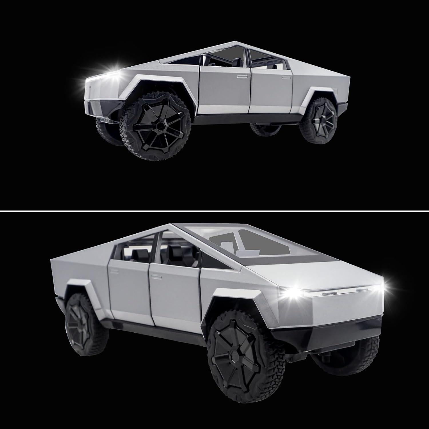 Camión Diecast Qetupa Cybertruck 1/24 Plata con Luces