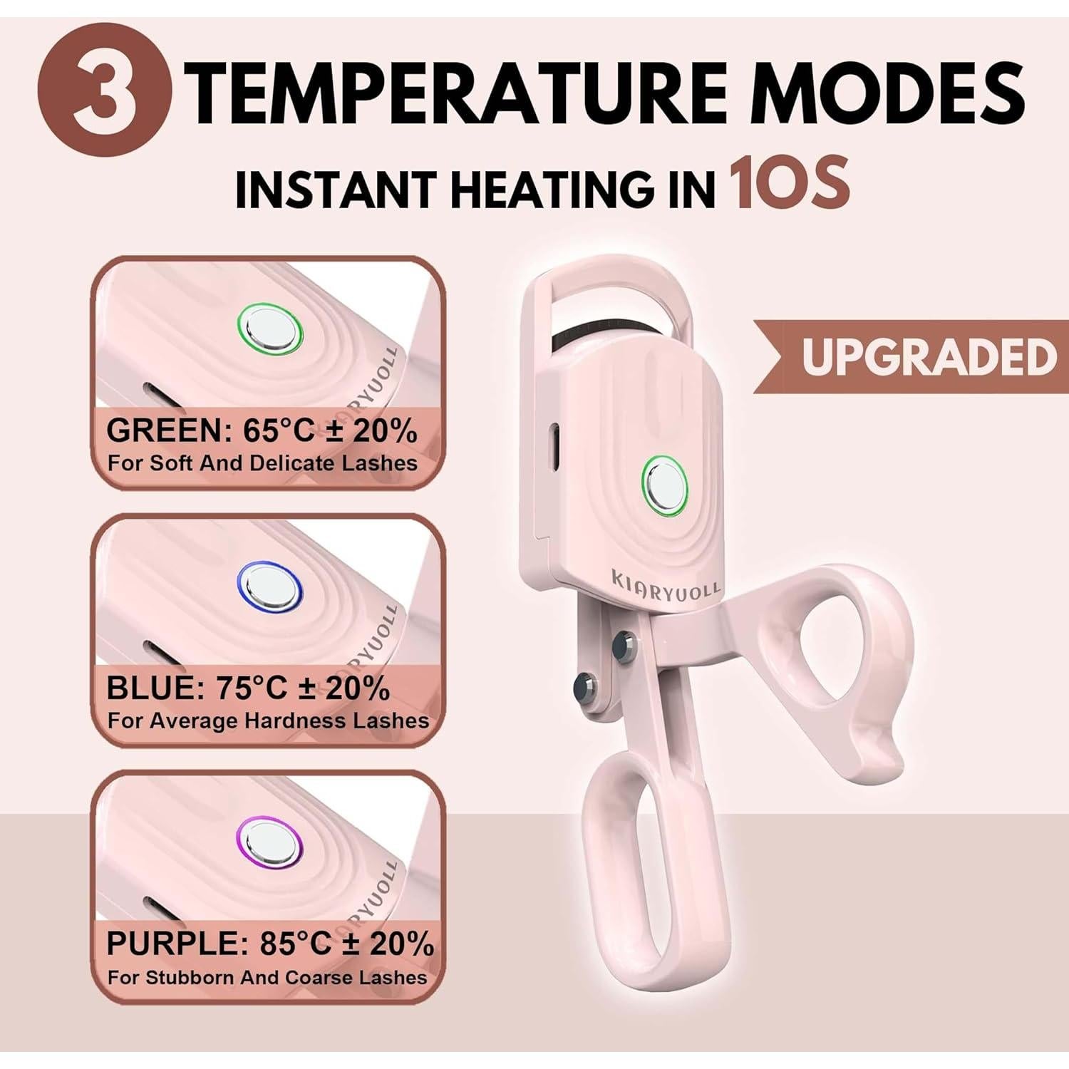 Rizador de Pestañas Calentado KIARYUOLL Rosa USB 3 Modos