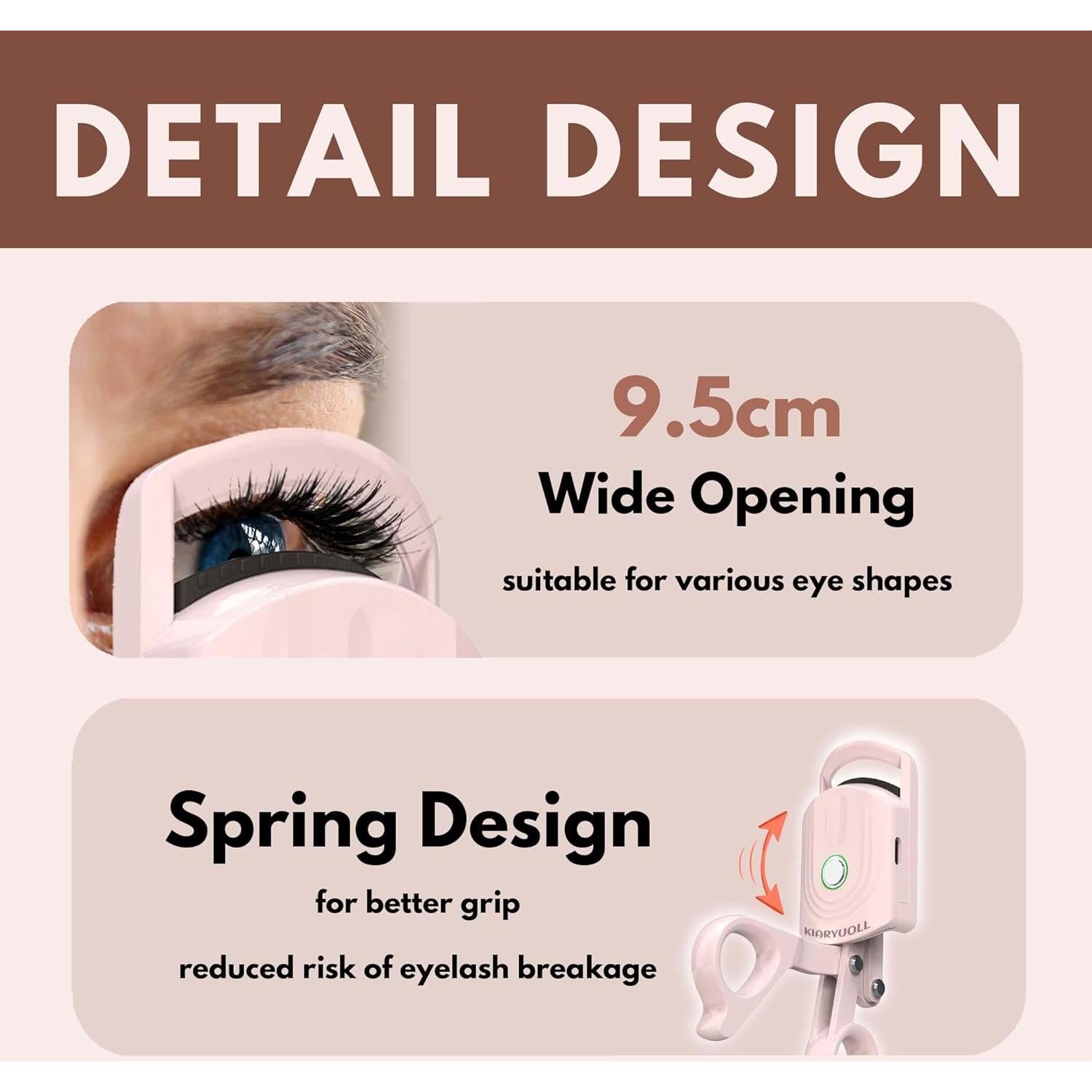 Rizador de Pestañas Calentado KIARYUOLL Rosa USB 3 Modos