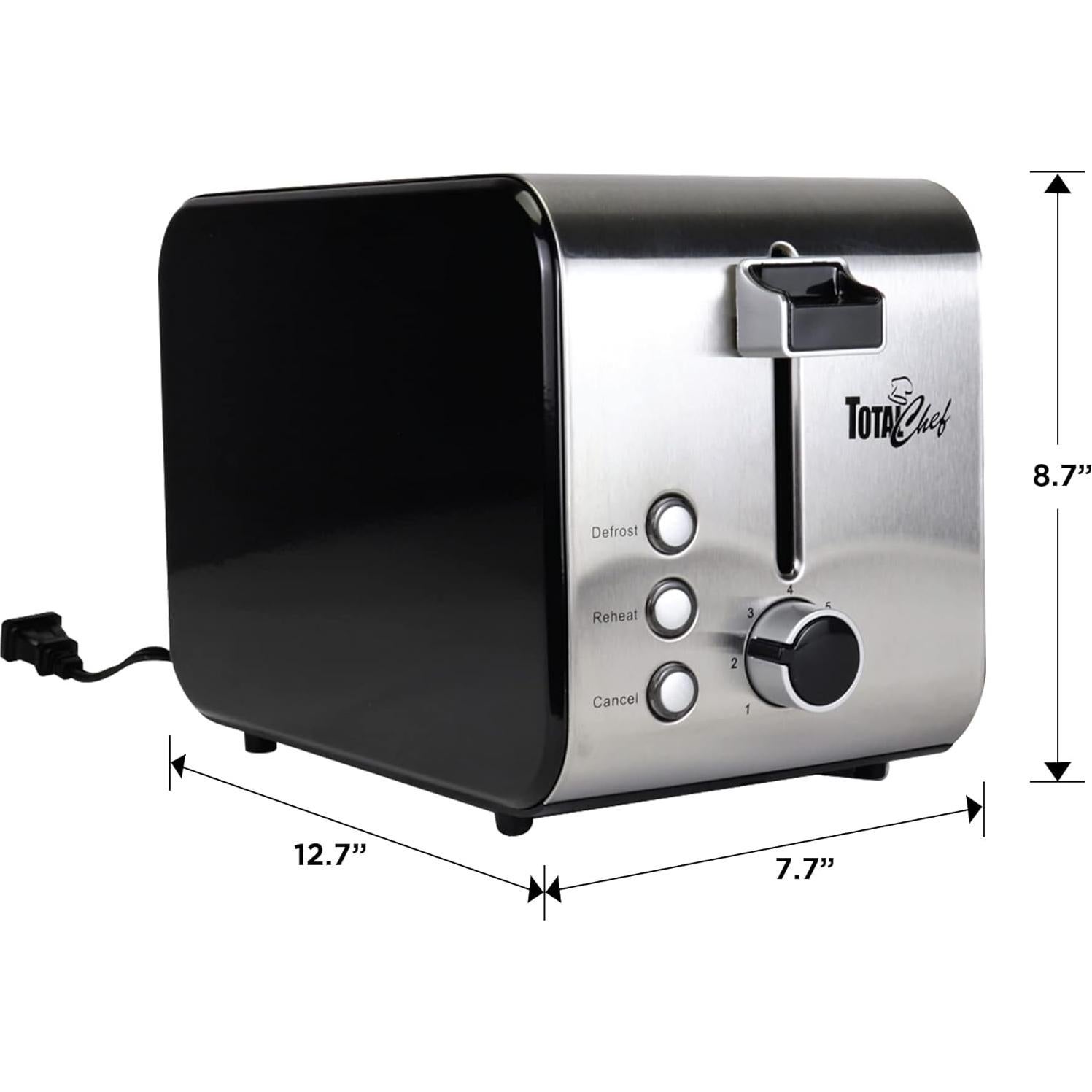 Tostadora Total Chef 2 Rebanadas Acero Inoxidable 800W