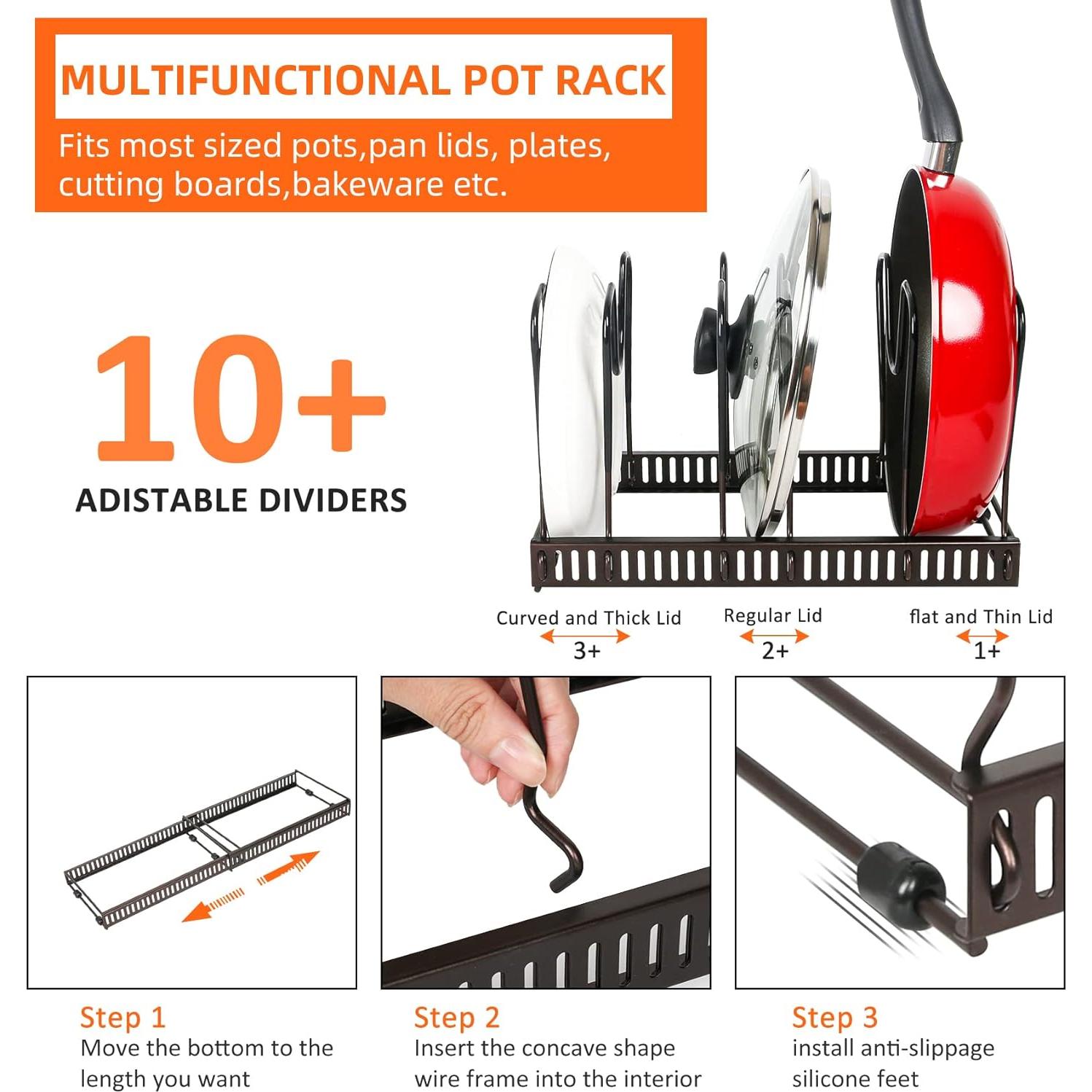 Soporte Expandible para Ollas y Sartenes ROOHUA Bronce 10 Compartimentos