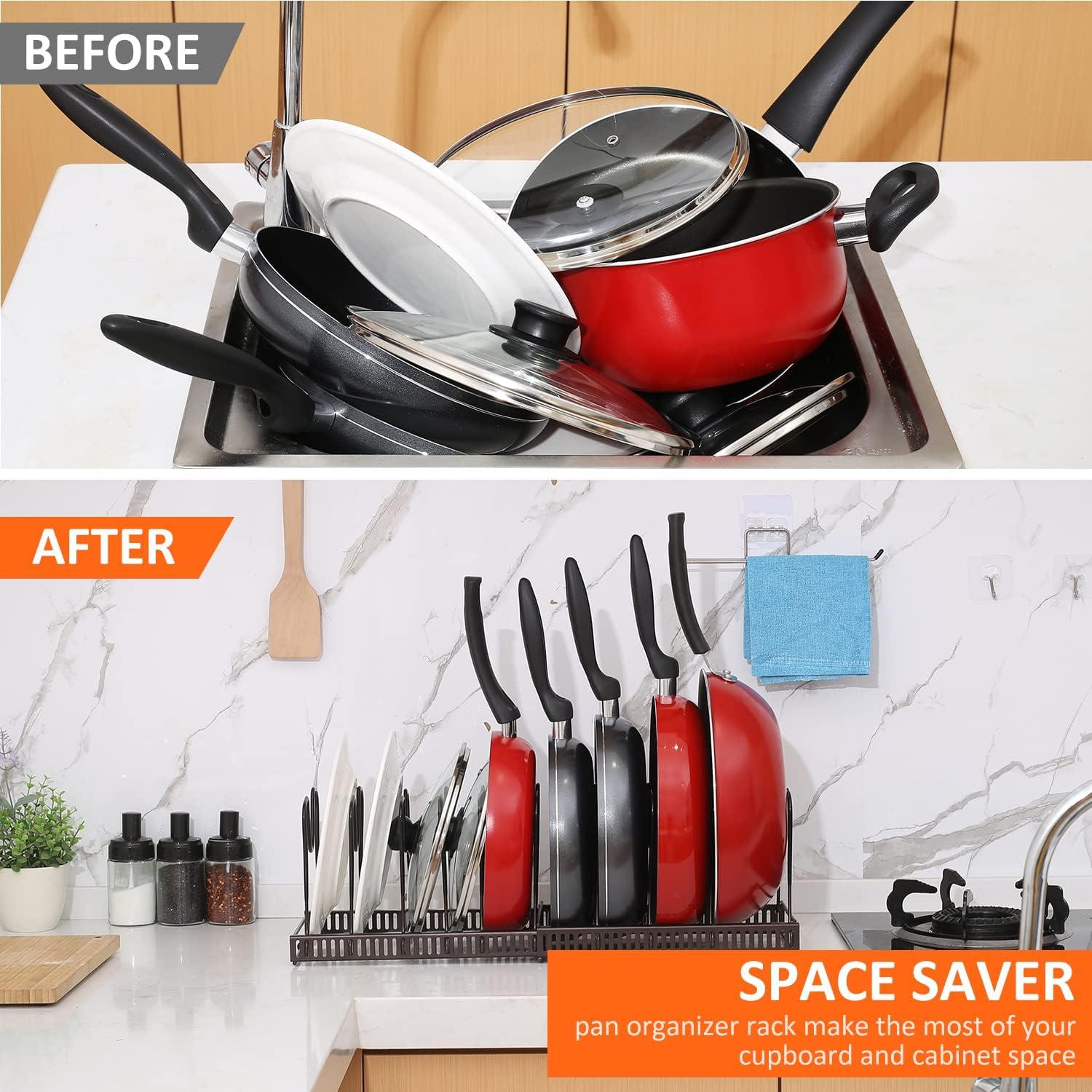 Soporte Expandible para Ollas y Sartenes ROOHUA Bronce 10 Compartimentos