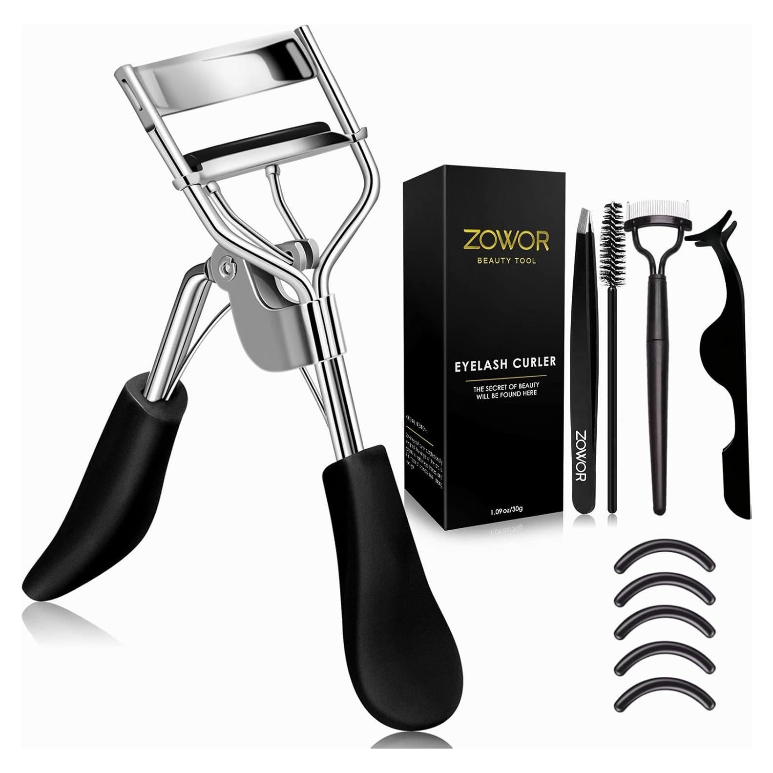 Rizador de Pestañas Zowor 6 en 1 con 5 Almohadillas Negros