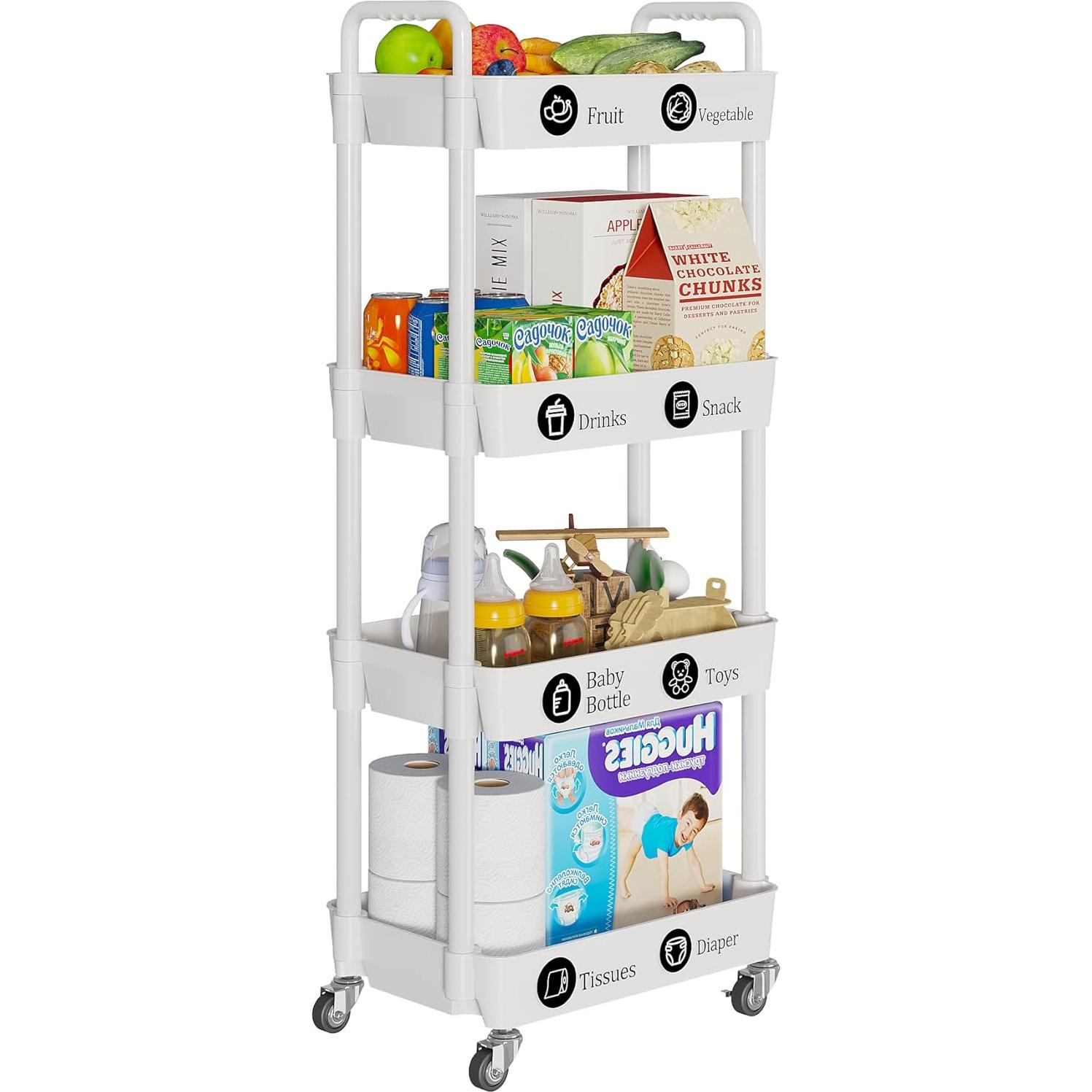 Carro de Almacenamiento 4 Niveles Laiensia Blanco Multifuncional