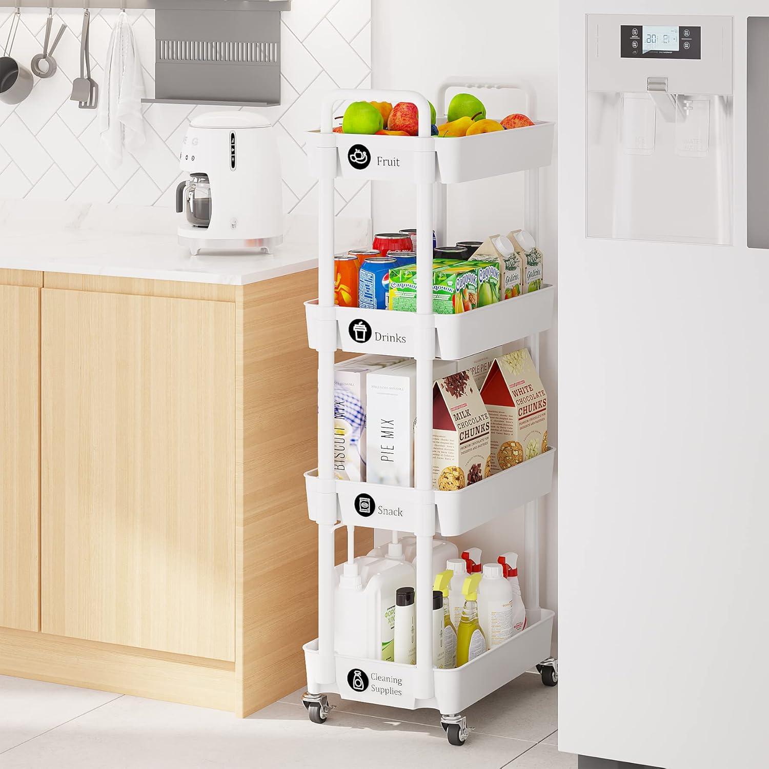 Carro de Almacenamiento 4 Niveles Laiensia Blanco Multifuncional